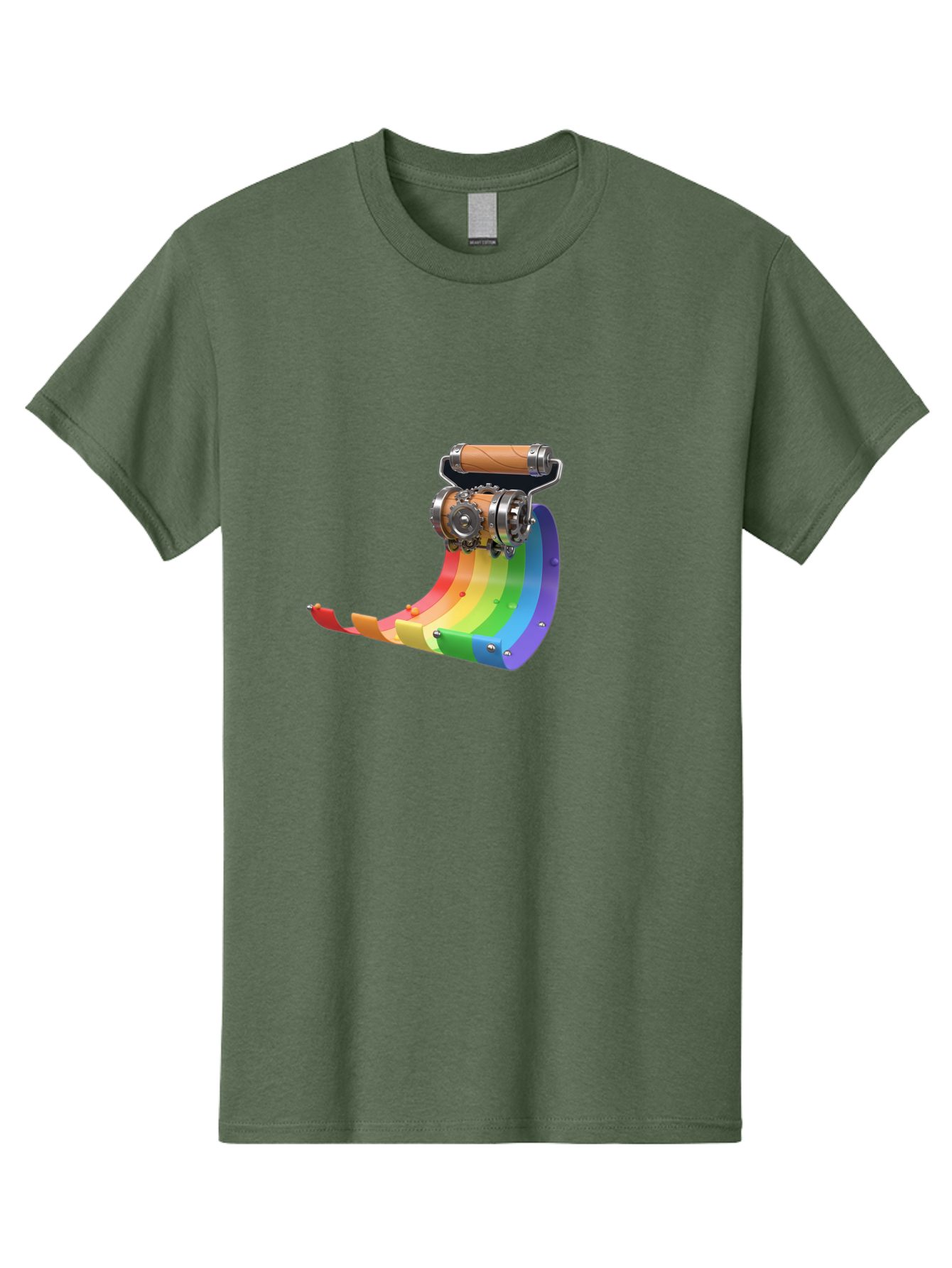 Camera-On-Strip Men'S Graphic Tee, 100% Cotton, Comfortable Casual Summer Wear, Machine Washable, Steampunk Machinery, Industrial Design, Rainbow-Colored Metal, 3D Rendering, Futuristic Technology, Retro-Futurism, Imaginative Concept, Bac772