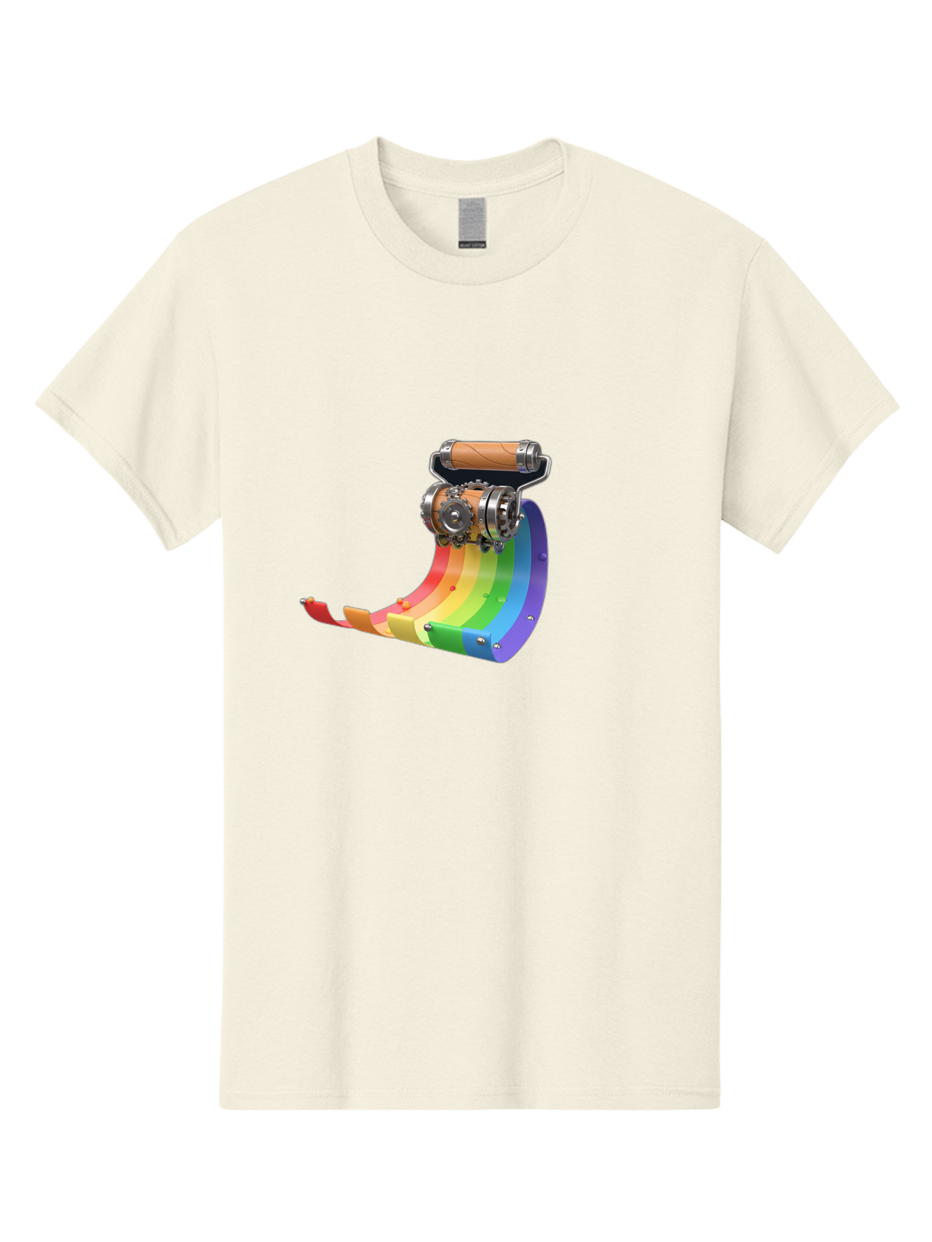 Camera-On-Strip Men'S Graphic Tee, 100% Cotton, Comfortable Casual Summer Wear, Machine Washable, Steampunk Machinery, Industrial Design, Rainbow-Colored Metal, 3D Rendering, Futuristic Technology, Retro-Futurism, Imaginative Concept, Bac772
