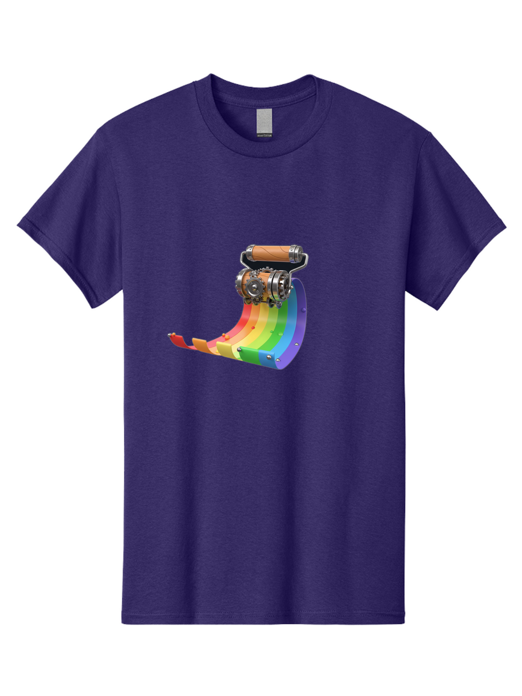 Camera-On-Strip Men'S Graphic Tee, 100% Cotton, Comfortable Casual Summer Wear, Machine Washable, Steampunk Machinery, Industrial Design, Rainbow-Colored Metal, 3D Rendering, Futuristic Technology, Retro-Futurism, Imaginative Concept, Bac772