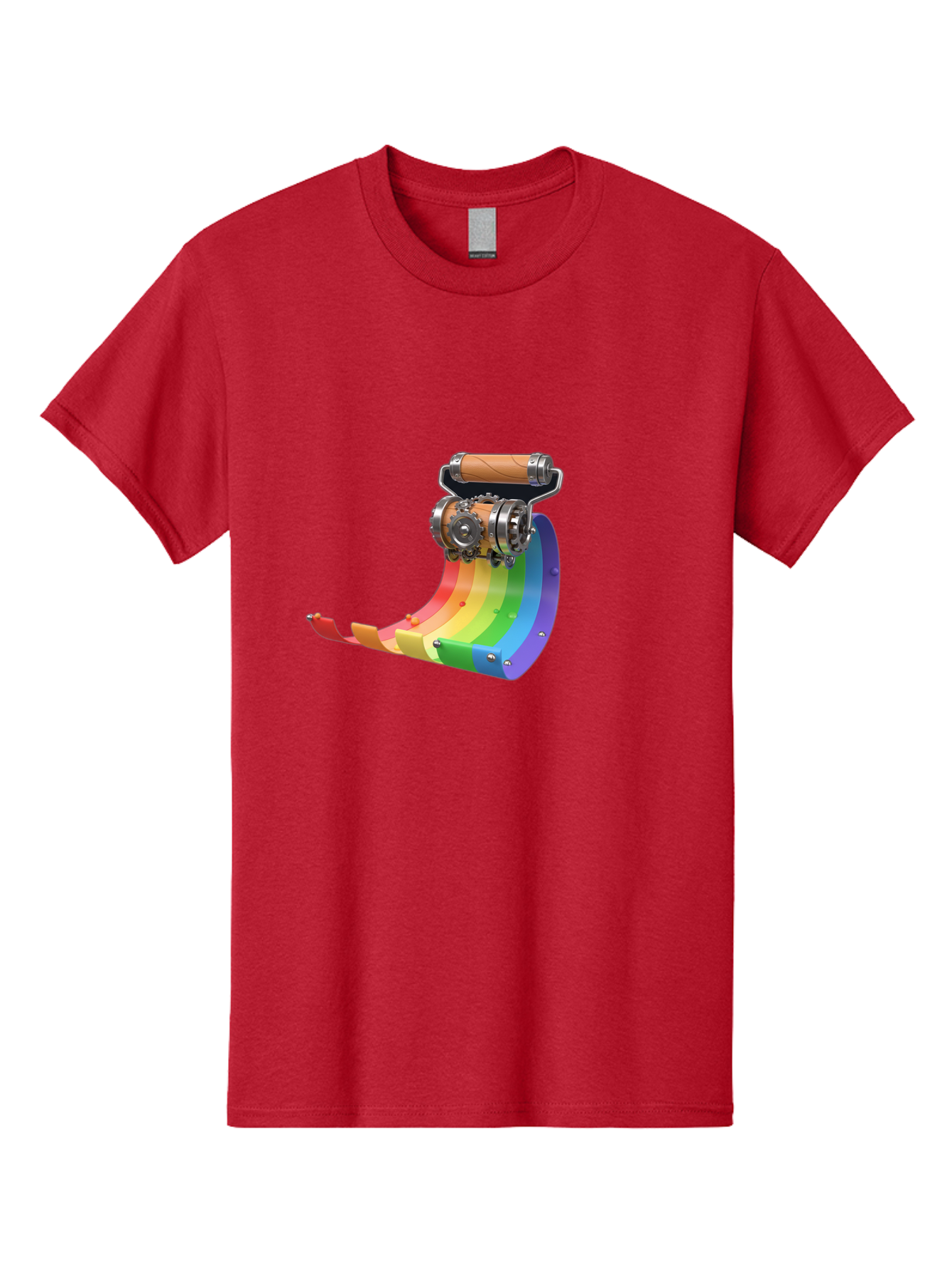 Camera-On-Strip Men'S Graphic Tee, 100% Cotton, Comfortable Casual Summer Wear, Machine Washable, Steampunk Machinery, Industrial Design, Rainbow-Colored Metal, 3D Rendering, Futuristic Technology, Retro-Futurism, Imaginative Concept, Bac772