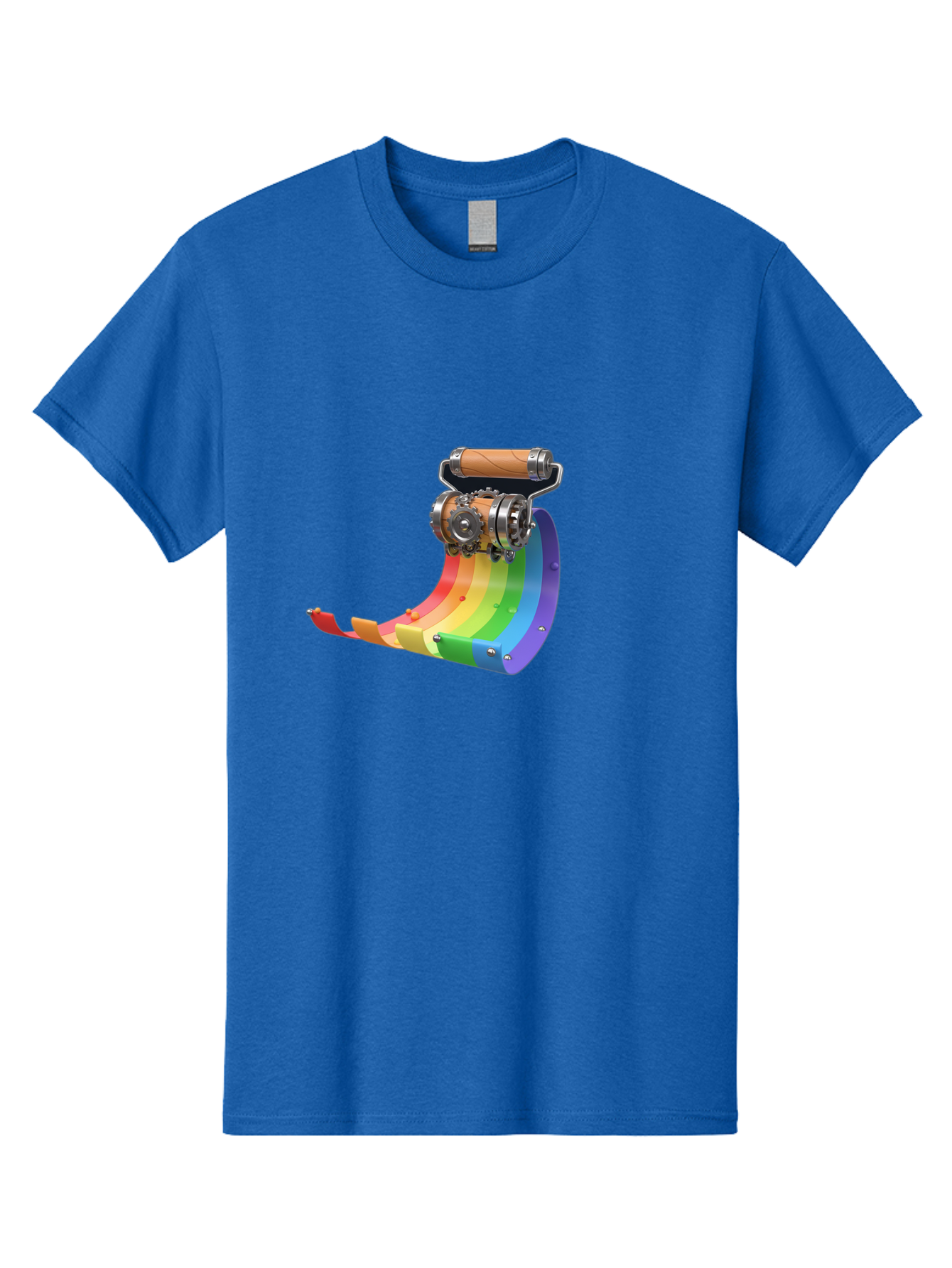 Camera-On-Strip Men'S Graphic Tee, 100% Cotton, Comfortable Casual Summer Wear, Machine Washable, Steampunk Machinery, Industrial Design, Rainbow-Colored Metal, 3D Rendering, Futuristic Technology, Retro-Futurism, Imaginative Concept, Bac772