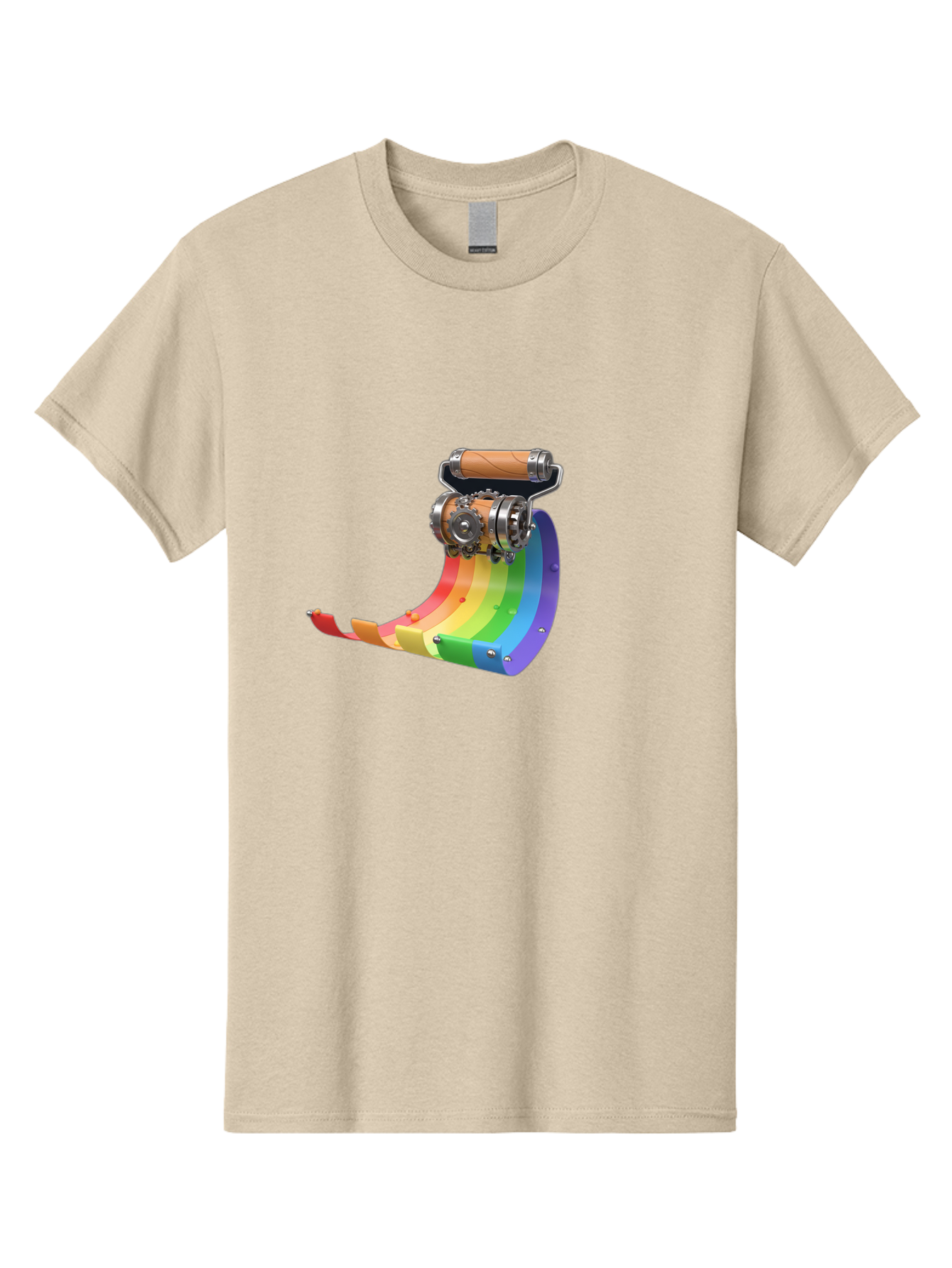 Camera-On-Strip Men'S Graphic Tee, 100% Cotton, Comfortable Casual Summer Wear, Machine Washable, Steampunk Machinery, Industrial Design, Rainbow-Colored Metal, 3D Rendering, Futuristic Technology, Retro-Futurism, Imaginative Concept, Bac772