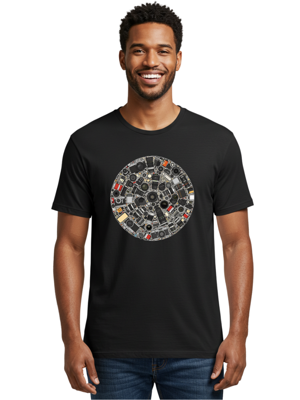 Camera-Parts-Mosaic Men'S Graphic Tee, 100% Cotton, Comfortable Casual Summer Wear, Machine Washable, Camera Parts, Lenses, Photography Equipment, Vintage Cameras, Camera Accessories, Photography Gear, Camera Lenses, Camera Collage, Bac773