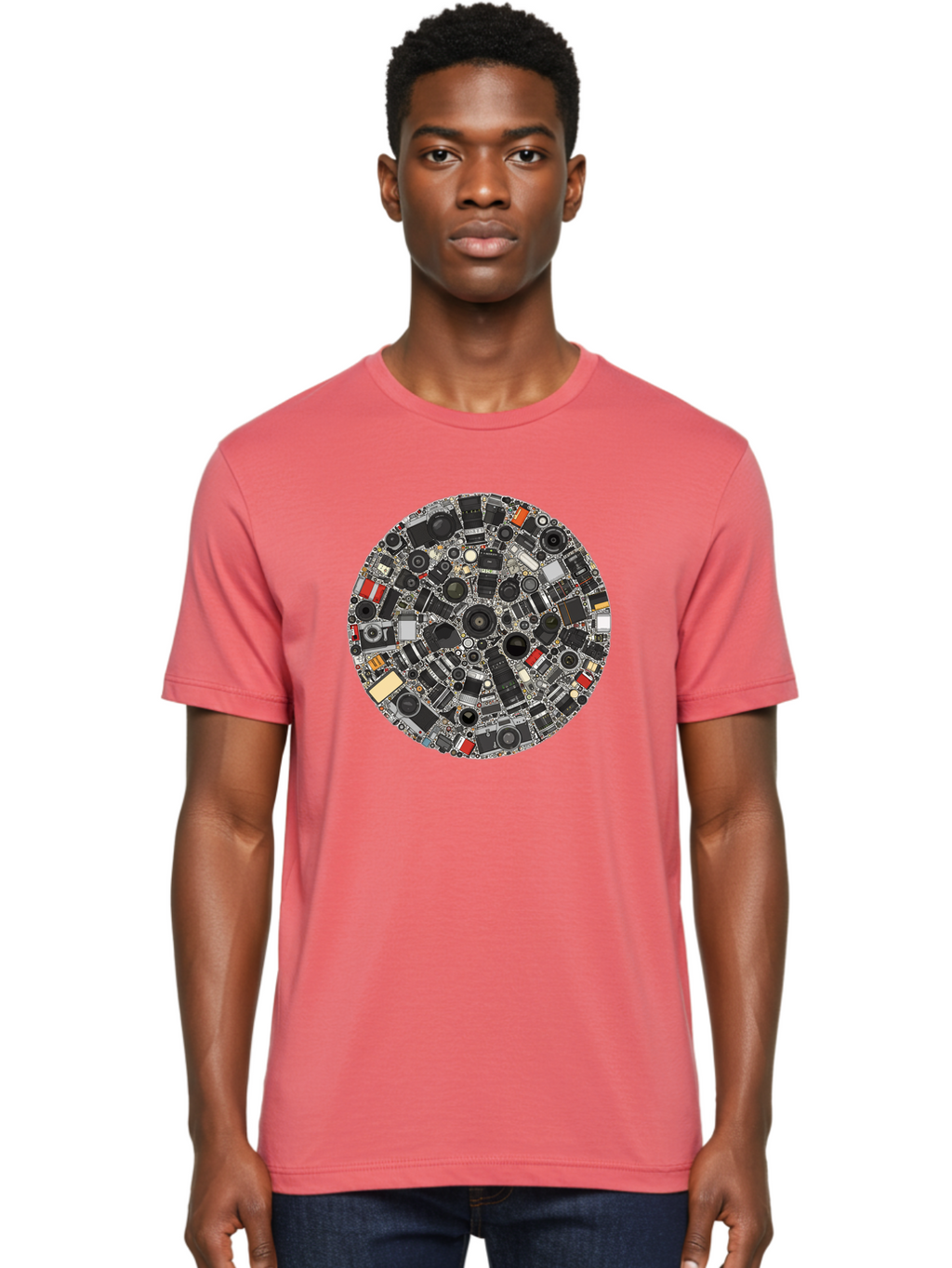 Camera-Parts-Mosaic Men'S Graphic Tee, 100% Cotton, Comfortable Casual Summer Wear, Machine Washable, Camera Parts, Lenses, Photography Equipment, Vintage Cameras, Camera Accessories, Photography Gear, Camera Lenses, Camera Collage, Bac773