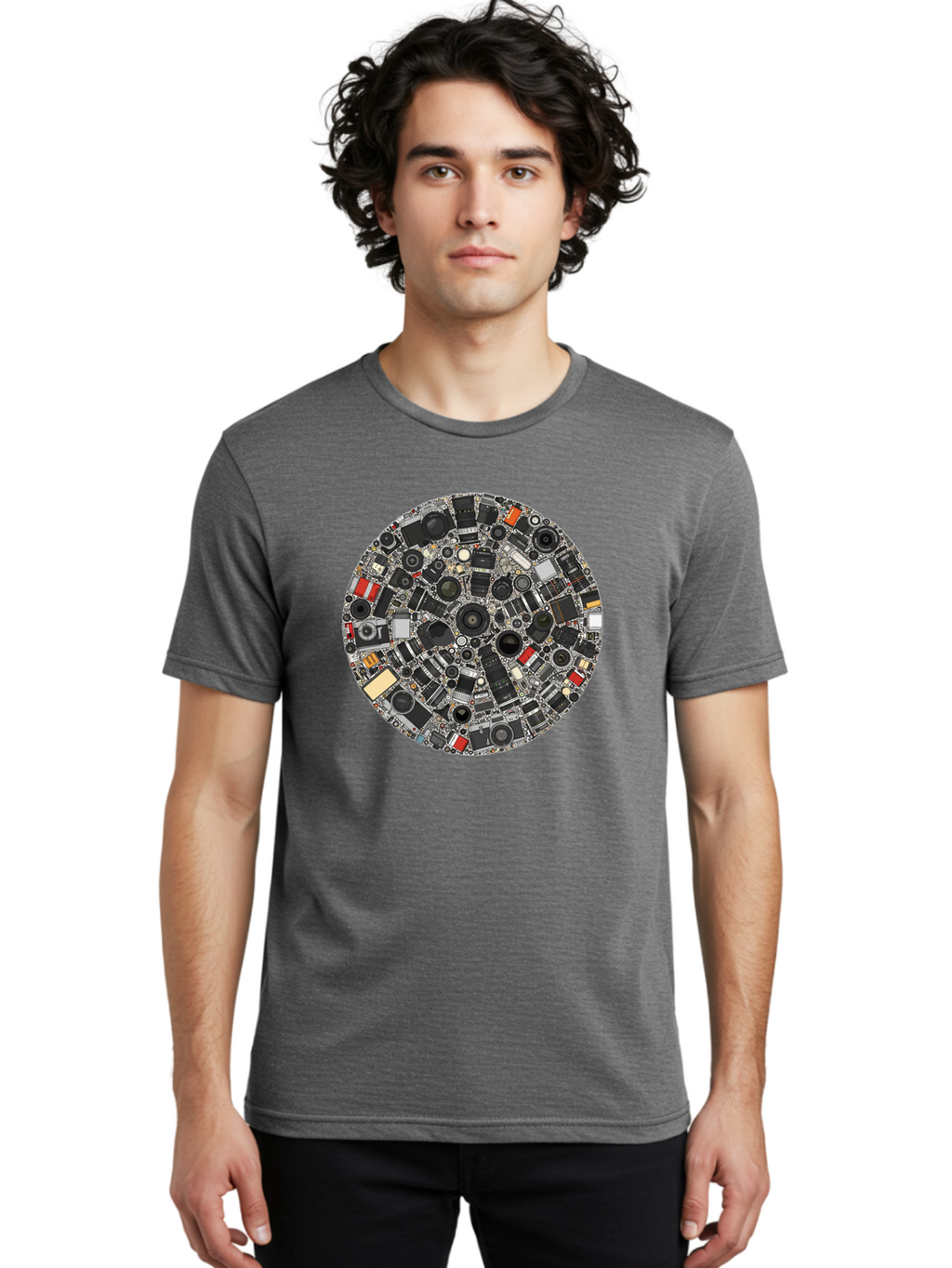 Camera-Parts-Mosaic Men'S Graphic Tee, 100% Cotton, Comfortable Casual Summer Wear, Machine Washable, Camera Parts, Lenses, Photography Equipment, Vintage Cameras, Camera Accessories, Photography Gear, Camera Lenses, Camera Collage, Bac773