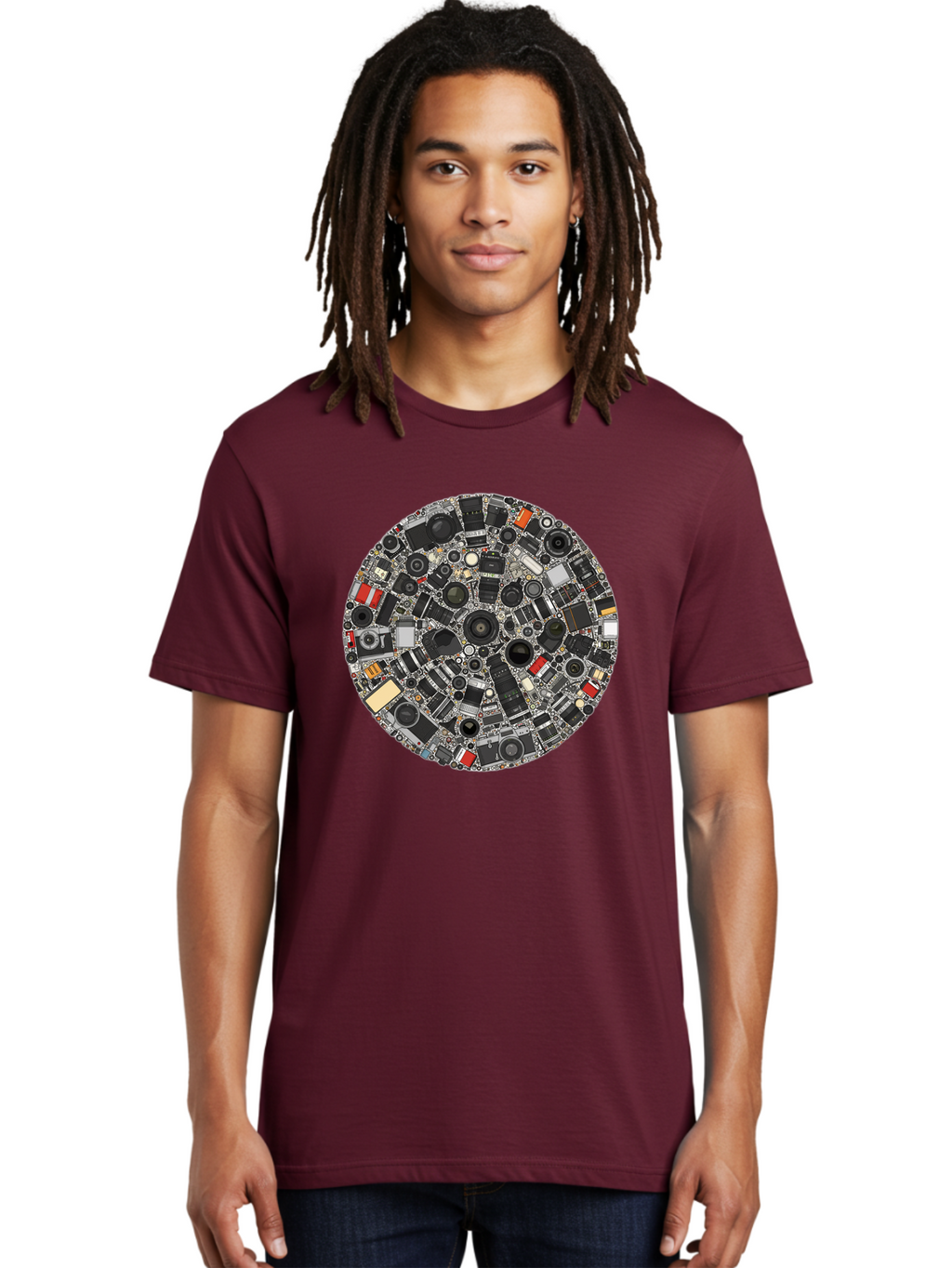 Camera-Parts-Mosaic Men'S Graphic Tee, 100% Cotton, Comfortable Casual Summer Wear, Machine Washable, Camera Parts, Lenses, Photography Equipment, Vintage Cameras, Camera Accessories, Photography Gear, Camera Lenses, Camera Collage, Bac773