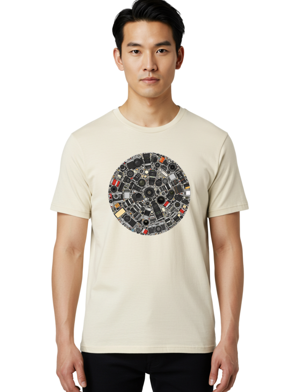 Camera-Parts-Mosaic Men'S Graphic Tee, 100% Cotton, Comfortable Casual Summer Wear, Machine Washable, Camera Parts, Lenses, Photography Equipment, Vintage Cameras, Camera Accessories, Photography Gear, Camera Lenses, Camera Collage, Bac773