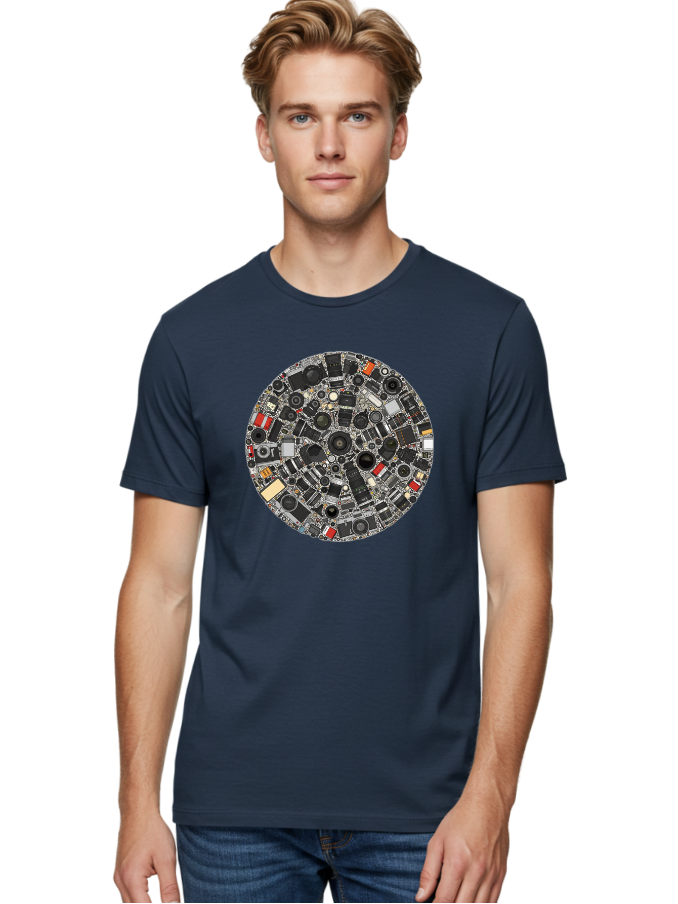 Camera-Parts-Mosaic Men'S Graphic Tee, 100% Cotton, Comfortable Casual Summer Wear, Machine Washable, Camera Parts, Lenses, Photography Equipment, Vintage Cameras, Camera Accessories, Photography Gear, Camera Lenses, Camera Collage, Bac773