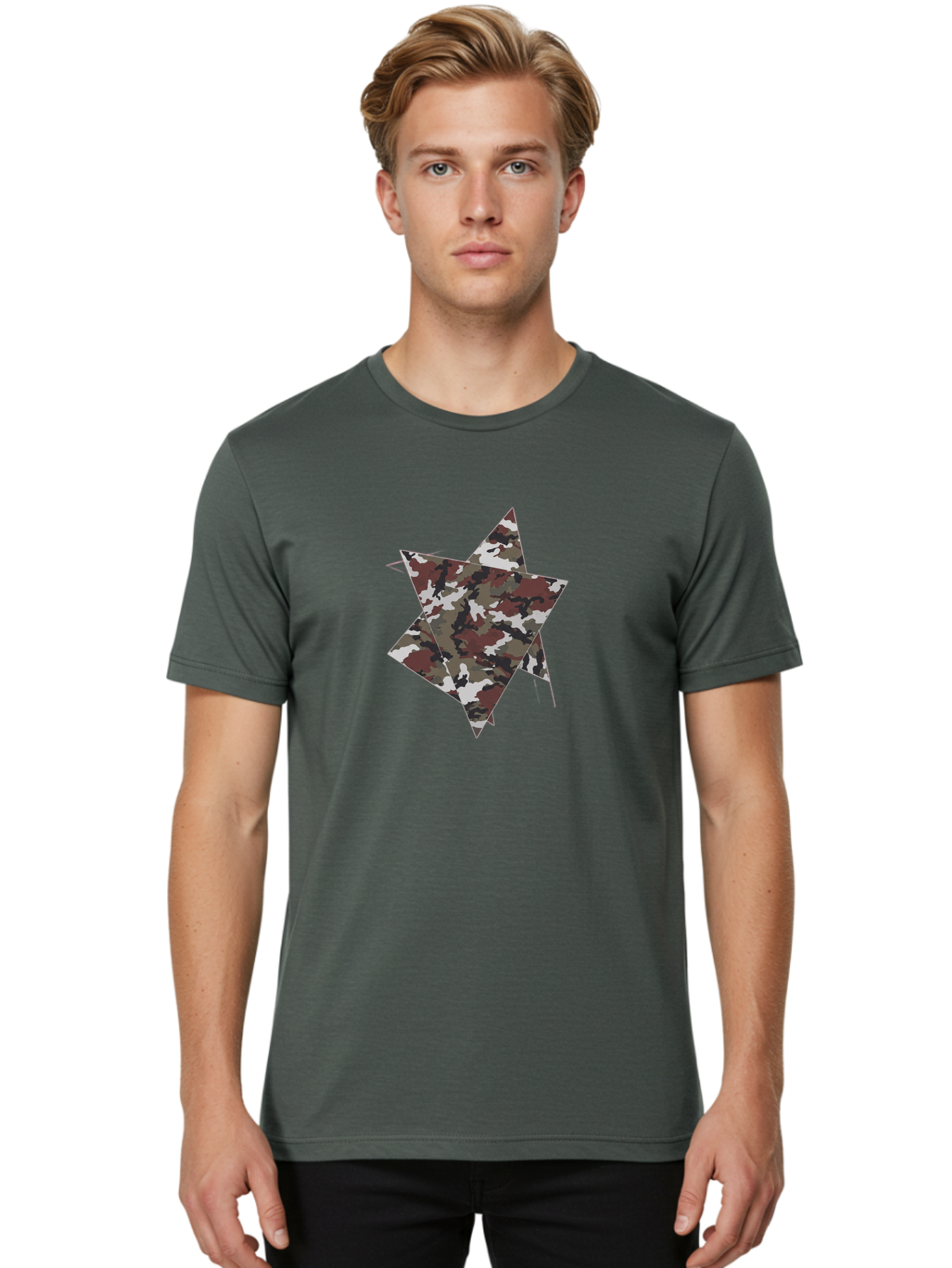 Camo-Star-Kite Men'S Graphic Tee, 100% Cotton, Comfortable Casual Summer Wear, Machine Washable, Camouflage Pattern, Star Shape, Abstract Design, Military Style, Digital Art, Modern Graphic, Camouflage Texture, Geometric Shape Bac774