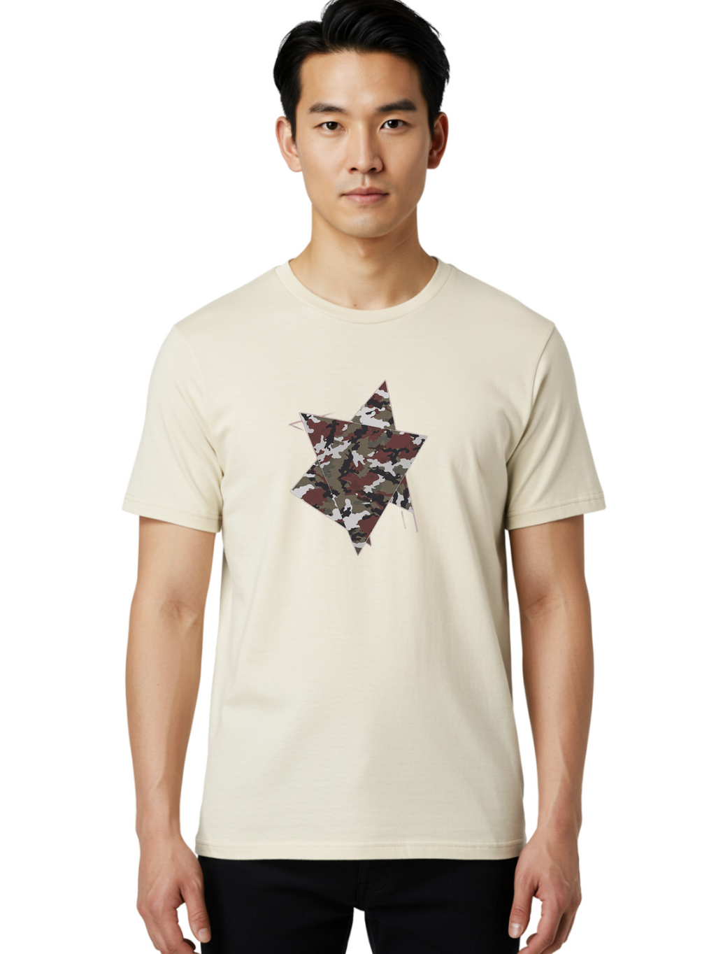 Camo-Star-Kite Men'S Graphic Tee, 100% Cotton, Comfortable Casual Summer Wear, Machine Washable, Camouflage Pattern, Star Shape, Abstract Design, Military Style, Digital Art, Modern Graphic, Camouflage Texture, Geometric Shape Bac774
