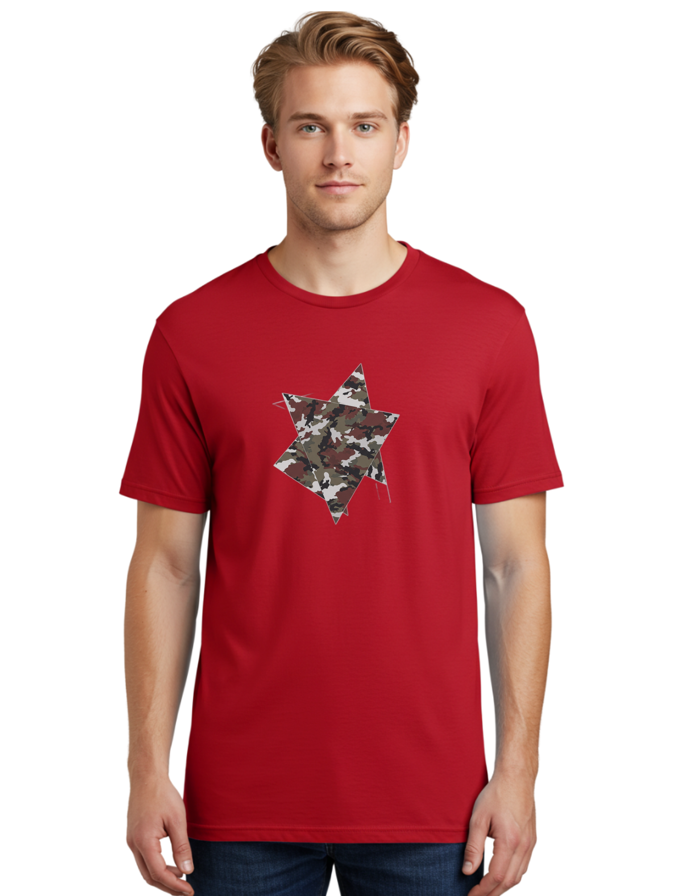 Camo-Star-Kite Men'S Graphic Tee, 100% Cotton, Comfortable Casual Summer Wear, Machine Washable, Camouflage Pattern, Star Shape, Abstract Design, Military Style, Digital Art, Modern Graphic, Camouflage Texture, Geometric Shape Bac774