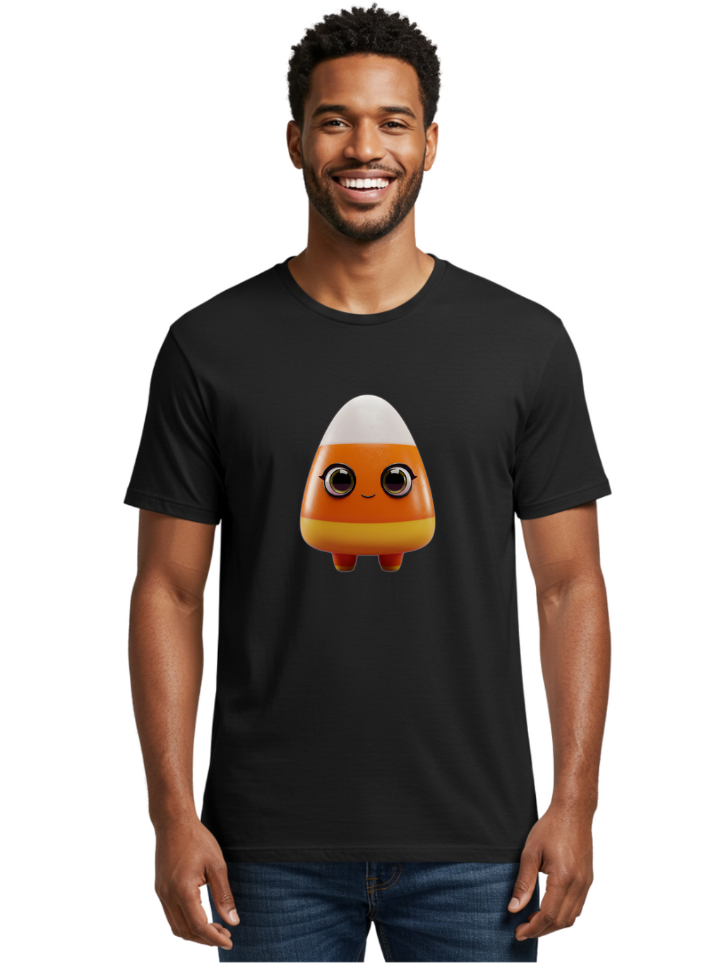 Candy-Corn-Character Men'S Graphic Tee, 100% Cotton, Comfortable Casual Summer Wear, Machine Washable, Candy Corn Character, Cartoon Candy, Halloween Treat, Sweet Character, Orange And Yellow Candy, Cute Candy Corn, Funny Character Design, Bac775