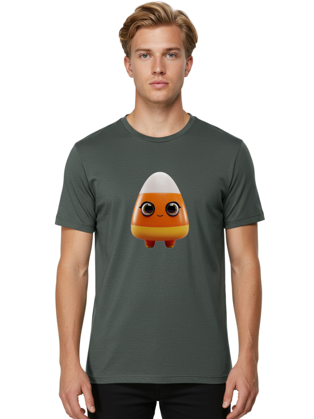 Candy-Corn-Character Men'S Graphic Tee, 100% Cotton, Comfortable Casual Summer Wear, Machine Washable, Candy Corn Character, Cartoon Candy, Halloween Treat, Sweet Character, Orange And Yellow Candy, Cute Candy Corn, Funny Character Design, Bac775