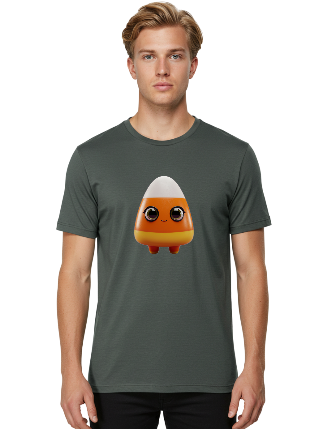 Candy-Corn-Character Men'S Graphic Tee, 100% Cotton, Comfortable Casual Summer Wear, Machine Washable, Candy Corn Character, Cartoon Candy, Halloween Treat, Sweet Character, Orange And Yellow Candy, Cute Candy Corn, Funny Character Design, Bac775