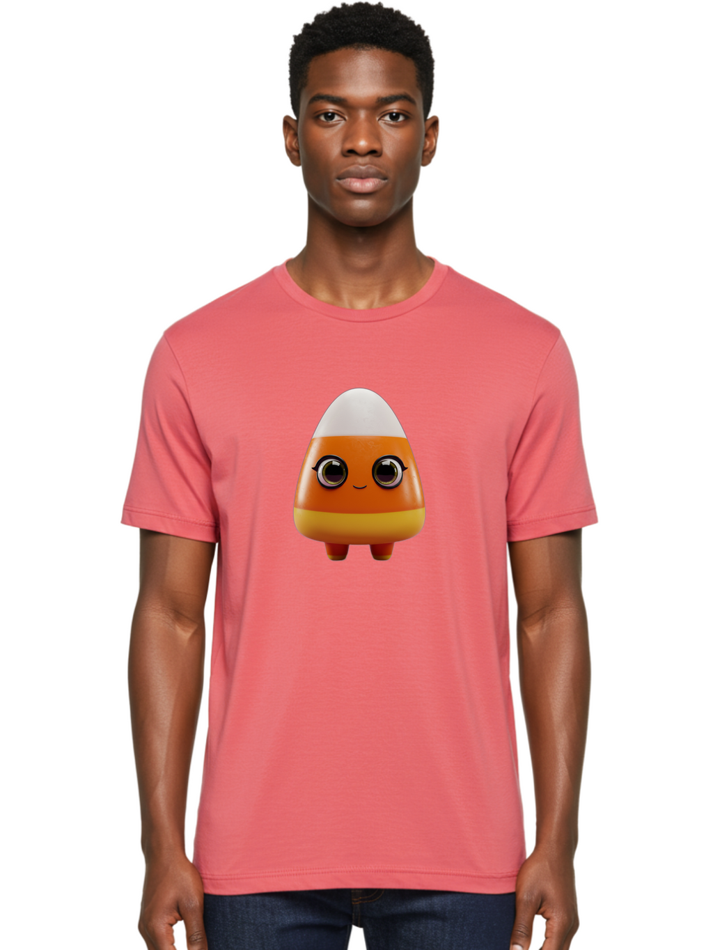 Candy-Corn-Character Men'S Graphic Tee, 100% Cotton, Comfortable Casual Summer Wear, Machine Washable, Candy Corn Character, Cartoon Candy, Halloween Treat, Sweet Character, Orange And Yellow Candy, Cute Candy Corn, Funny Character Design, Bac775