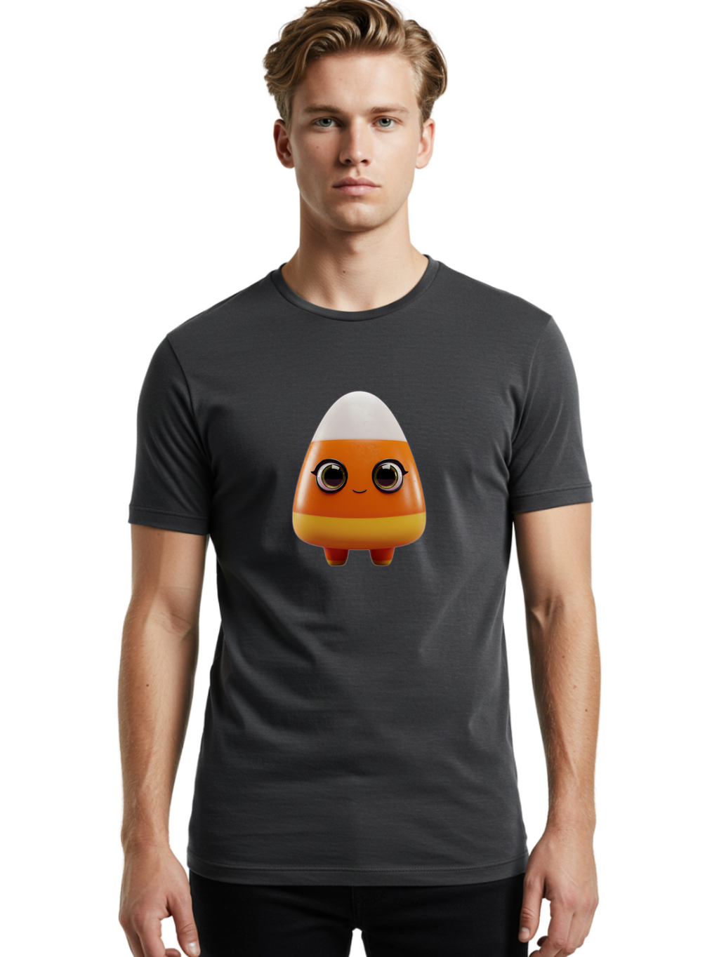 Candy-Corn-Character Men'S Graphic Tee, 100% Cotton, Comfortable Casual Summer Wear, Machine Washable, Candy Corn Character, Cartoon Candy, Halloween Treat, Sweet Character, Orange And Yellow Candy, Cute Candy Corn, Funny Character Design, Bac775