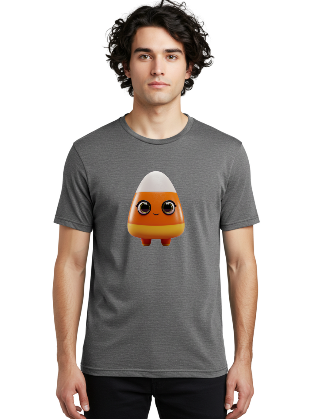 Candy-Corn-Character Men'S Graphic Tee, 100% Cotton, Comfortable Casual Summer Wear, Machine Washable, Candy Corn Character, Cartoon Candy, Halloween Treat, Sweet Character, Orange And Yellow Candy, Cute Candy Corn, Funny Character Design, Bac775