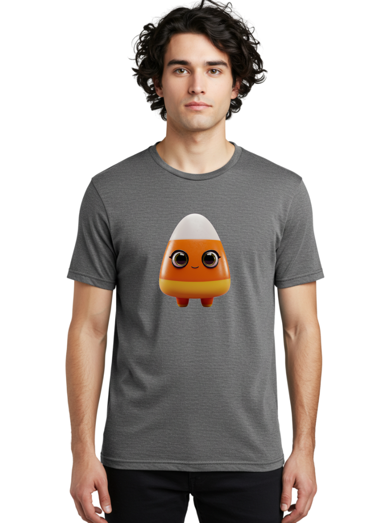 Candy-Corn-Character Men'S Graphic Tee, 100% Cotton, Comfortable Casual Summer Wear, Machine Washable, Candy Corn Character, Cartoon Candy, Halloween Treat, Sweet Character, Orange And Yellow Candy, Cute Candy Corn, Funny Character Design, Bac775