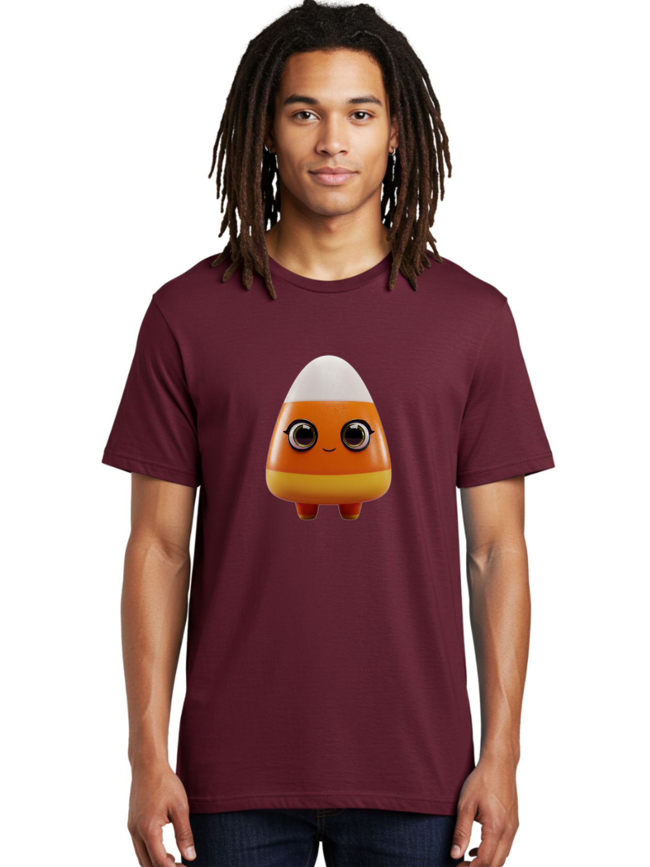 Candy-Corn-Character Men'S Graphic Tee, 100% Cotton, Comfortable Casual Summer Wear, Machine Washable, Candy Corn Character, Cartoon Candy, Halloween Treat, Sweet Character, Orange And Yellow Candy, Cute Candy Corn, Funny Character Design, Bac775