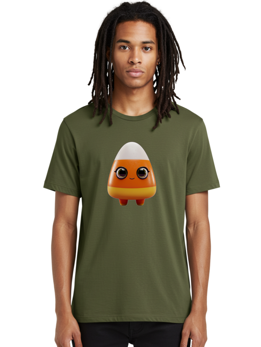 Candy-Corn-Character Men'S Graphic Tee, 100% Cotton, Comfortable Casual Summer Wear, Machine Washable, Candy Corn Character, Cartoon Candy, Halloween Treat, Sweet Character, Orange And Yellow Candy, Cute Candy Corn, Funny Character Design, Bac775