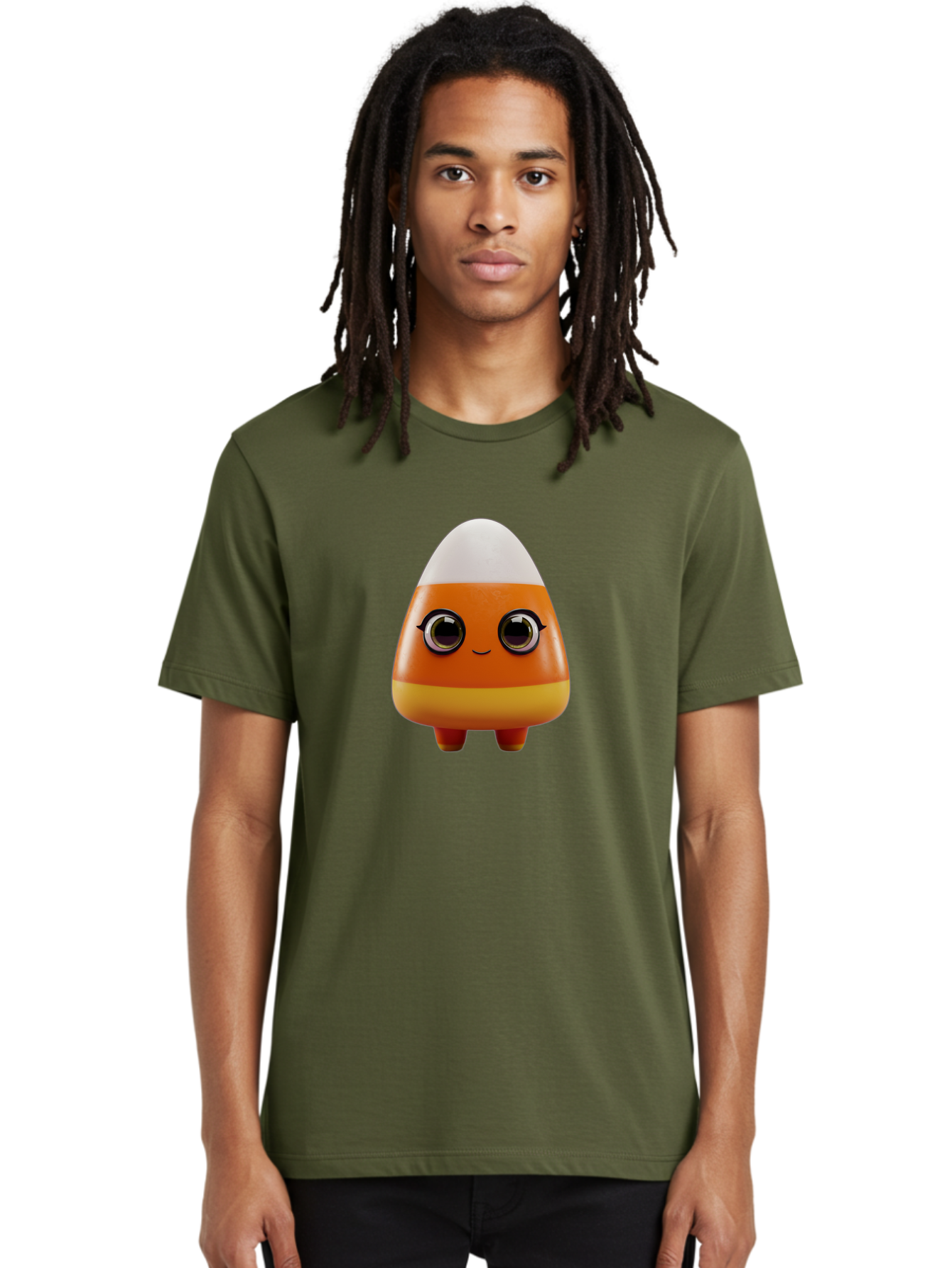 Candy-Corn-Character Men'S Graphic Tee, 100% Cotton, Comfortable Casual Summer Wear, Machine Washable, Candy Corn Character, Cartoon Candy, Halloween Treat, Sweet Character, Orange And Yellow Candy, Cute Candy Corn, Funny Character Design, Bac775