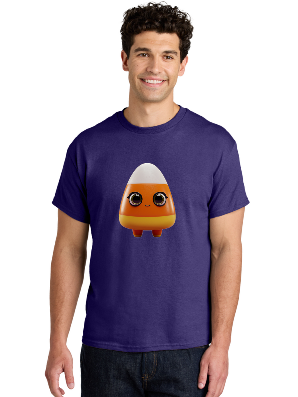 Candy-Corn-Character Men'S Graphic Tee, 100% Cotton, Comfortable Casual Summer Wear, Machine Washable, Candy Corn Character, Cartoon Candy, Halloween Treat, Sweet Character, Orange And Yellow Candy, Cute Candy Corn, Funny Character Design, Bac775
