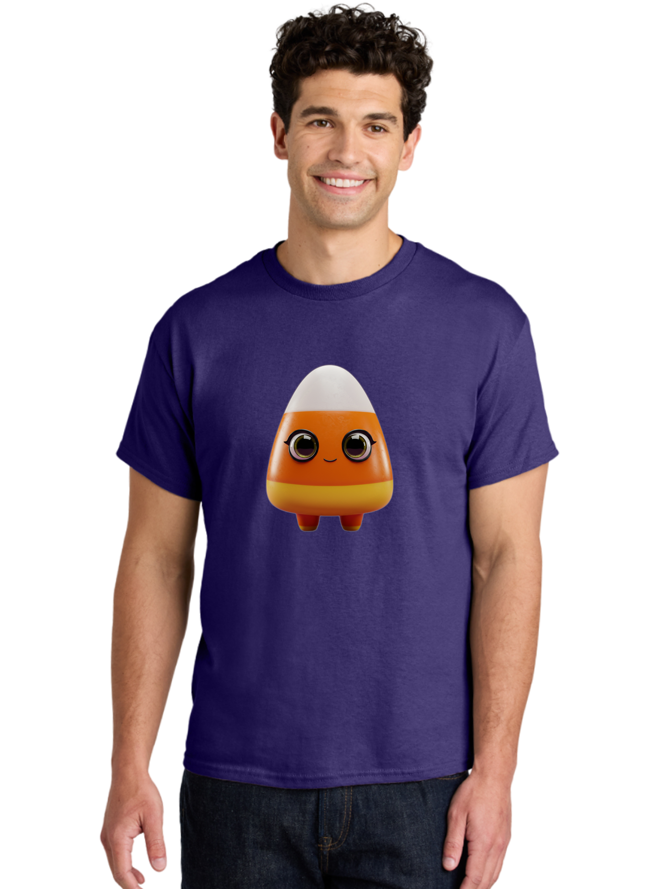 Candy-Corn-Character Men'S Graphic Tee, 100% Cotton, Comfortable Casual Summer Wear, Machine Washable, Candy Corn Character, Cartoon Candy, Halloween Treat, Sweet Character, Orange And Yellow Candy, Cute Candy Corn, Funny Character Design, Bac775