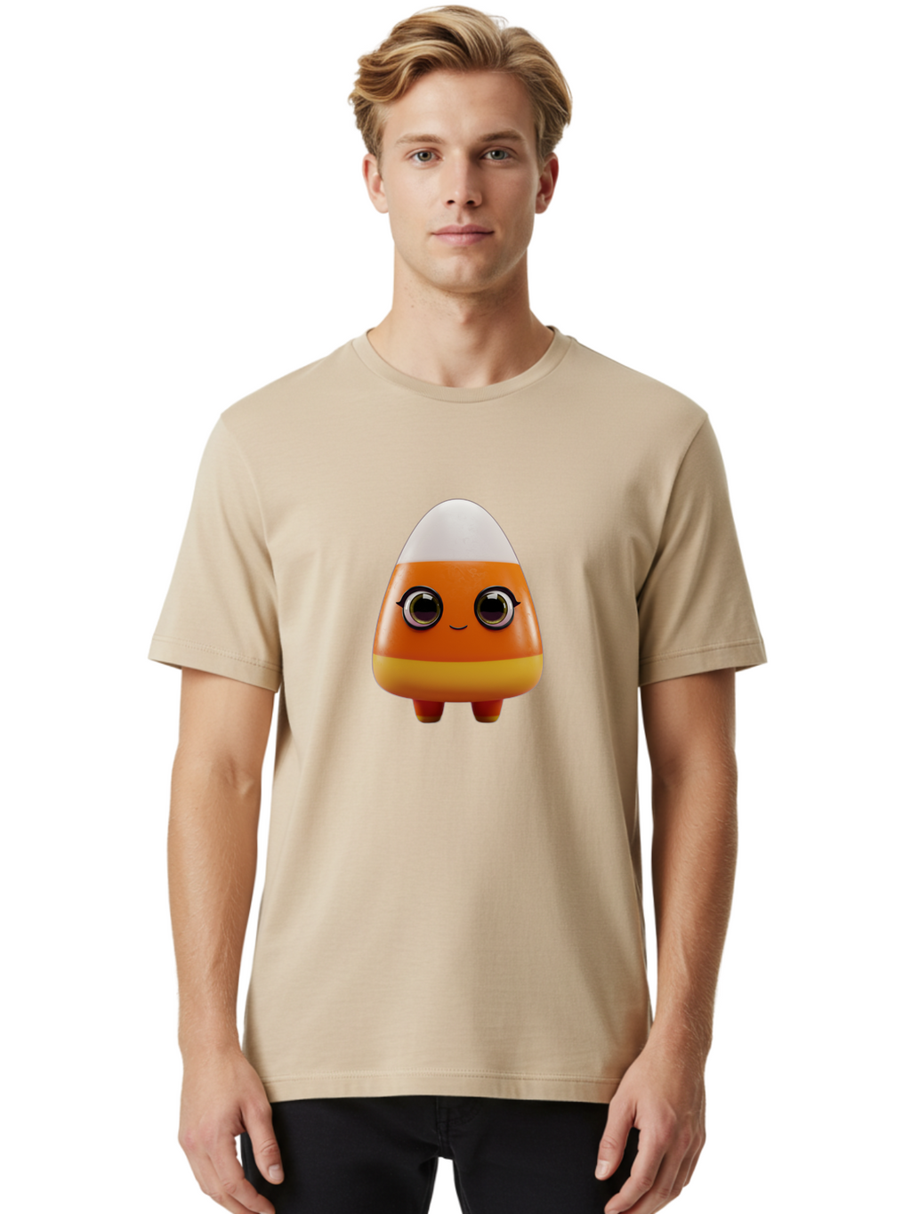 Candy-Corn-Character Men'S Graphic Tee, 100% Cotton, Comfortable Casual Summer Wear, Machine Washable, Candy Corn Character, Cartoon Candy, Halloween Treat, Sweet Character, Orange And Yellow Candy, Cute Candy Corn, Funny Character Design, Bac775