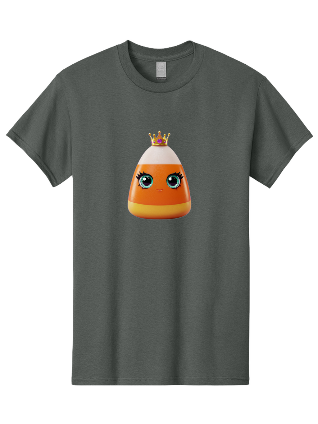 Candy-Corn-Princess Men'S Graphic Tee, 100% Cotton, Comfortable Casual Summer Wear, Machine Washable, Cartoon Candy Corn, Cute Face, Blue Eyes, Eyelashes, Crown, Princess Theme, Halloween Candy, Sweet Treat, Colorful Character Bac776