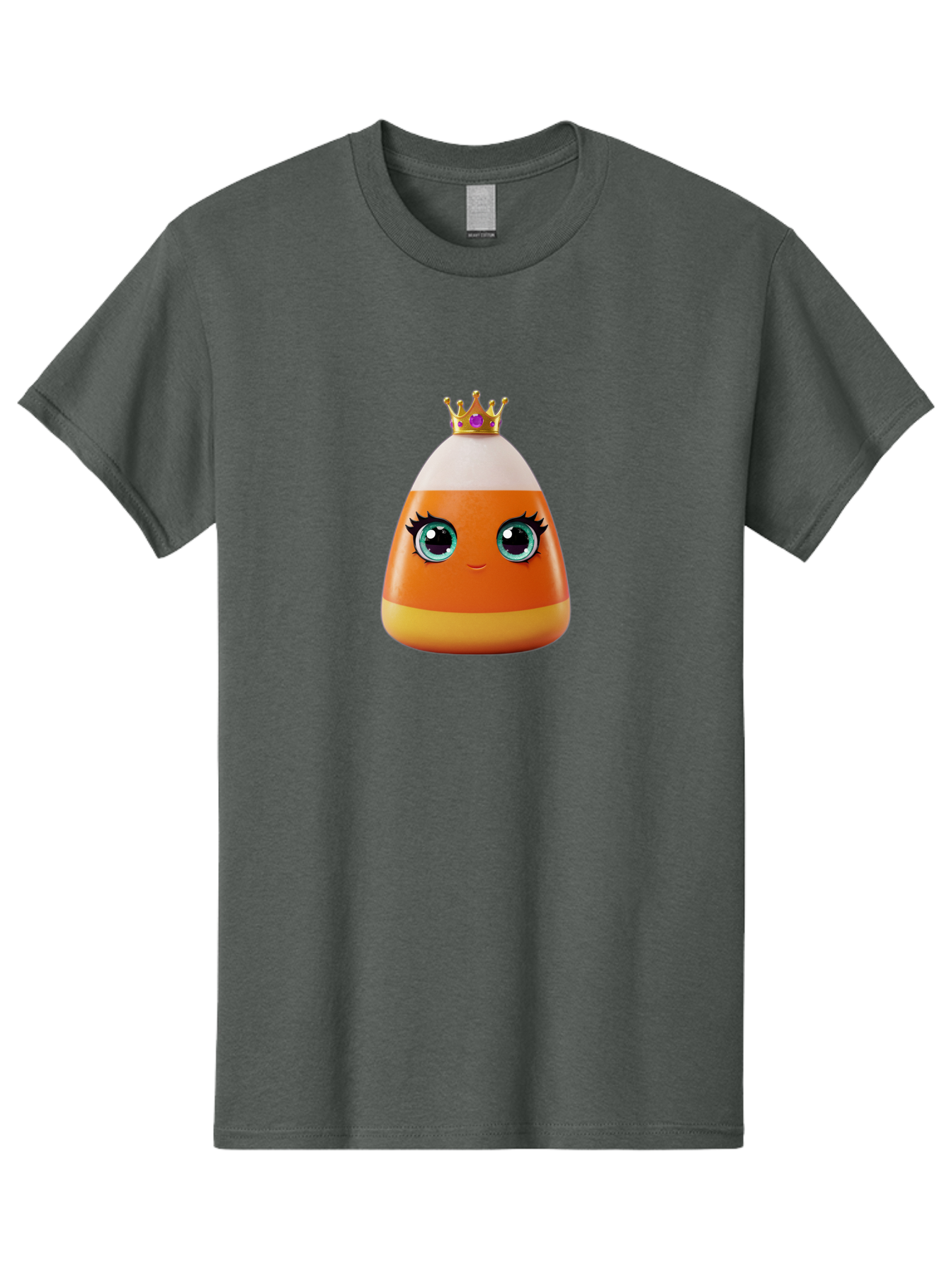 Candy-Corn-Princess Men'S Graphic Tee, 100% Cotton, Comfortable Casual Summer Wear, Machine Washable, Cartoon Candy Corn, Cute Face, Blue Eyes, Eyelashes, Crown, Princess Theme, Halloween Candy, Sweet Treat, Colorful Character Bac776