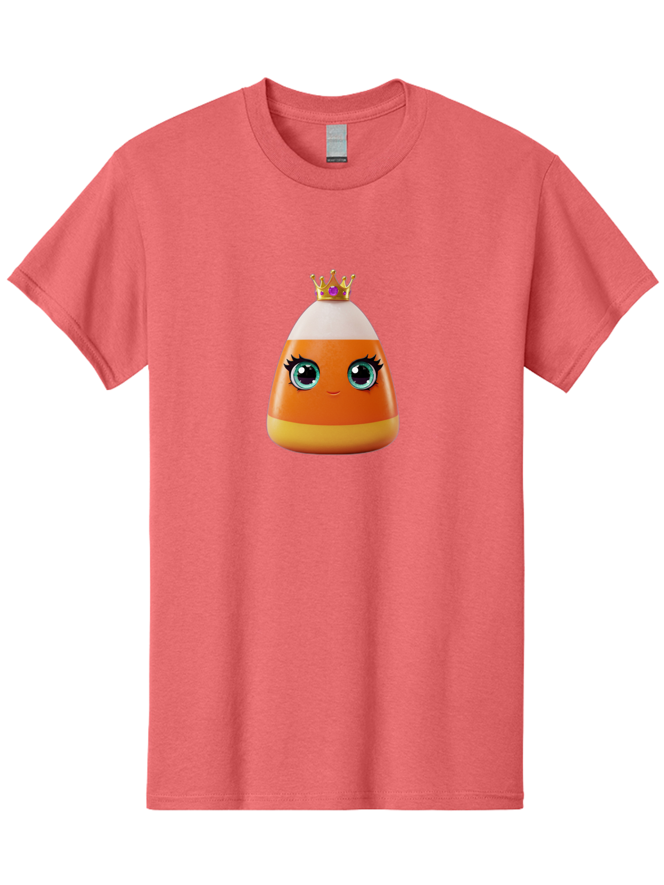 Candy-Corn-Princess Men'S Graphic Tee, 100% Cotton, Comfortable Casual Summer Wear, Machine Washable, Cartoon Candy Corn, Cute Face, Blue Eyes, Eyelashes, Crown, Princess Theme, Halloween Candy, Sweet Treat, Colorful Character Bac776