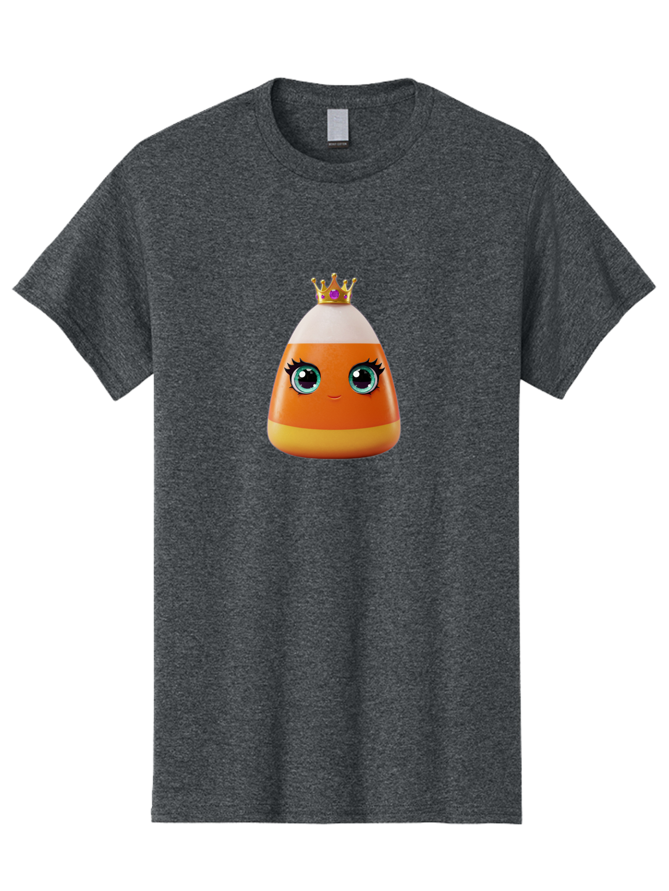 Candy-Corn-Princess Men'S Graphic Tee, 100% Cotton, Comfortable Casual Summer Wear, Machine Washable, Cartoon Candy Corn, Cute Face, Blue Eyes, Eyelashes, Crown, Princess Theme, Halloween Candy, Sweet Treat, Colorful Character Bac776