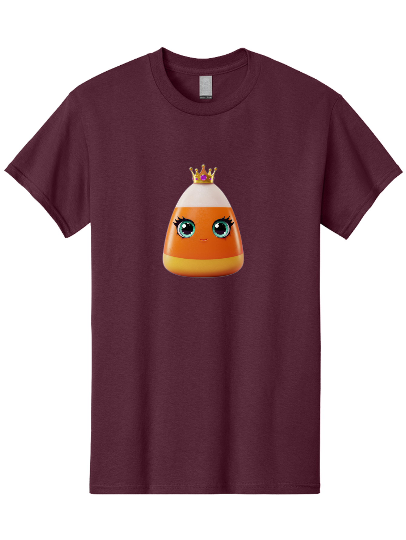 Candy-Corn-Princess Men'S Graphic Tee, 100% Cotton, Comfortable Casual Summer Wear, Machine Washable, Cartoon Candy Corn, Cute Face, Blue Eyes, Eyelashes, Crown, Princess Theme, Halloween Candy, Sweet Treat, Colorful Character Bac776