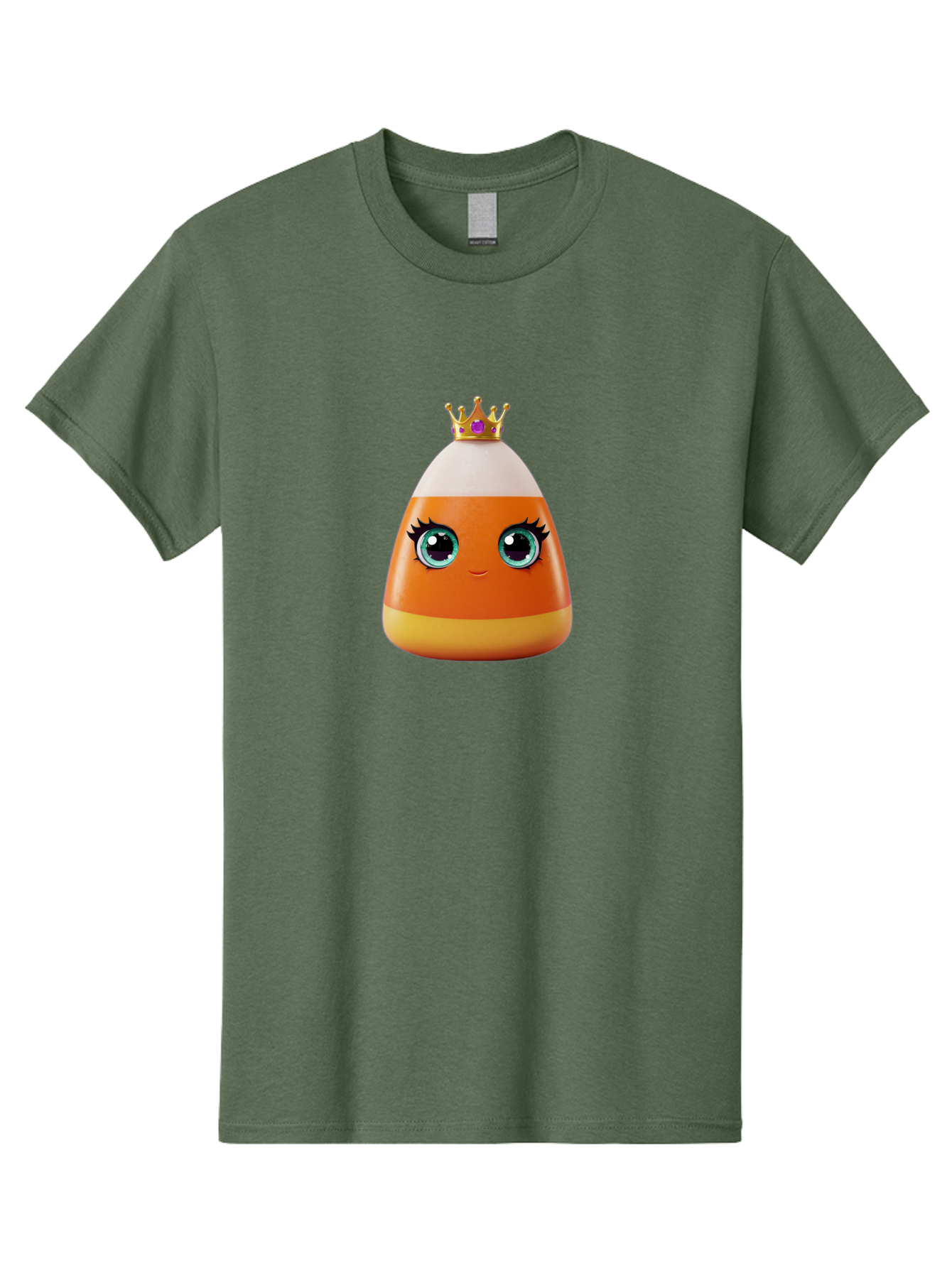 Candy-Corn-Princess Men'S Graphic Tee, 100% Cotton, Comfortable Casual Summer Wear, Machine Washable, Cartoon Candy Corn, Cute Face, Blue Eyes, Eyelashes, Crown, Princess Theme, Halloween Candy, Sweet Treat, Colorful Character Bac776
