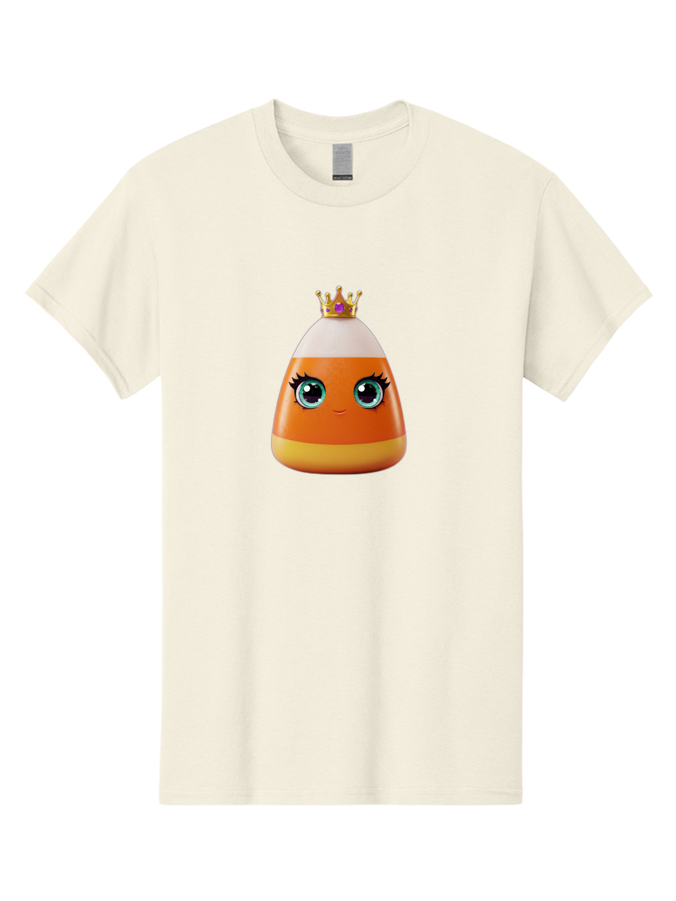 Candy-Corn-Princess Men'S Graphic Tee, 100% Cotton, Comfortable Casual Summer Wear, Machine Washable, Cartoon Candy Corn, Cute Face, Blue Eyes, Eyelashes, Crown, Princess Theme, Halloween Candy, Sweet Treat, Colorful Character Bac776