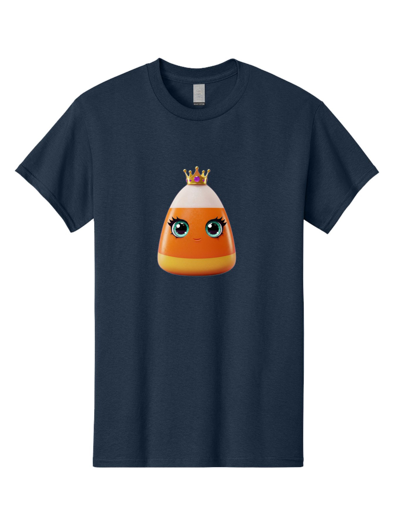 Candy-Corn-Princess Men'S Graphic Tee, 100% Cotton, Comfortable Casual Summer Wear, Machine Washable, Cartoon Candy Corn, Cute Face, Blue Eyes, Eyelashes, Crown, Princess Theme, Halloween Candy, Sweet Treat, Colorful Character Bac776