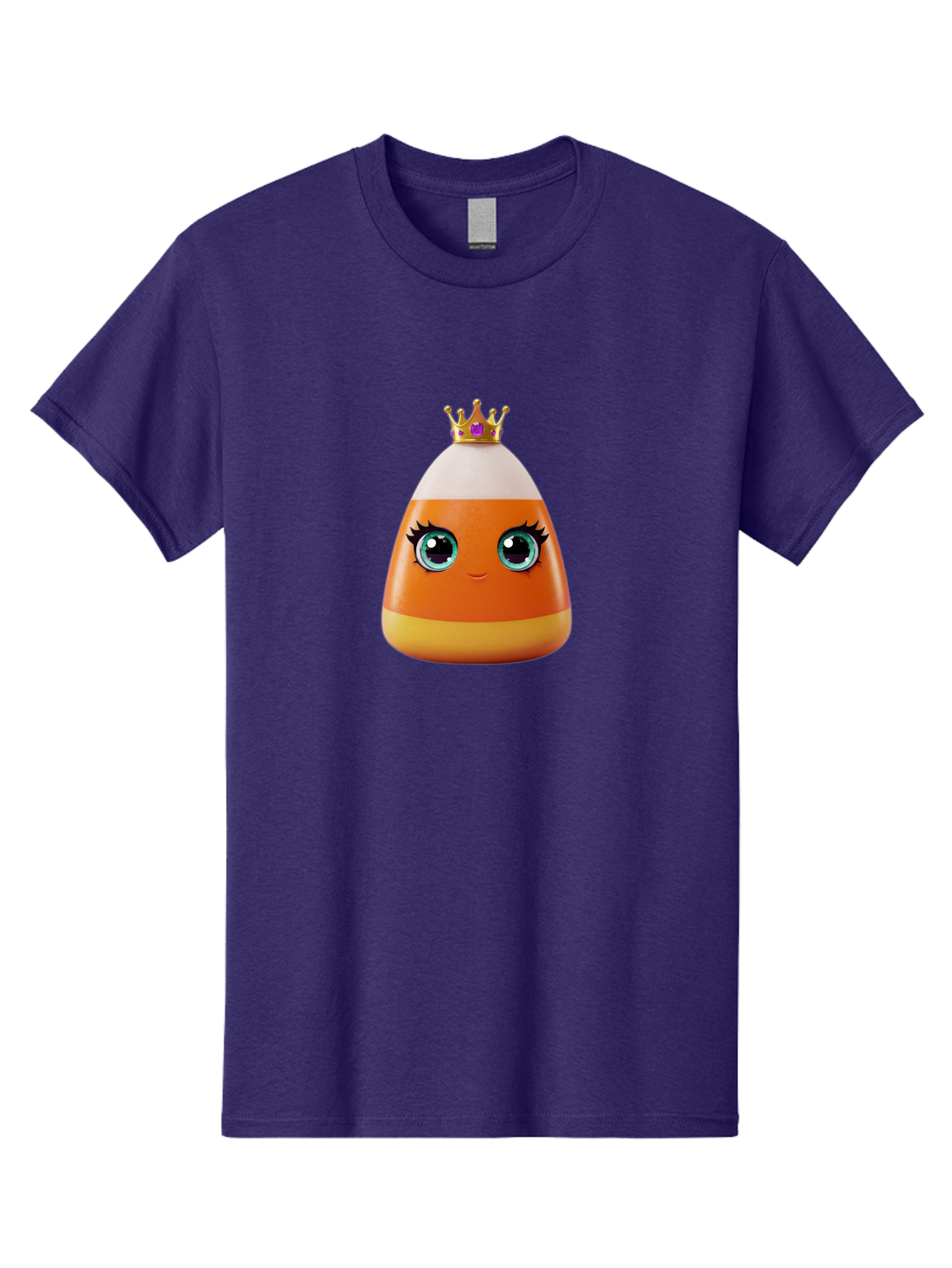 Candy-Corn-Princess Men'S Graphic Tee, 100% Cotton, Comfortable Casual Summer Wear, Machine Washable, Cartoon Candy Corn, Cute Face, Blue Eyes, Eyelashes, Crown, Princess Theme, Halloween Candy, Sweet Treat, Colorful Character Bac776