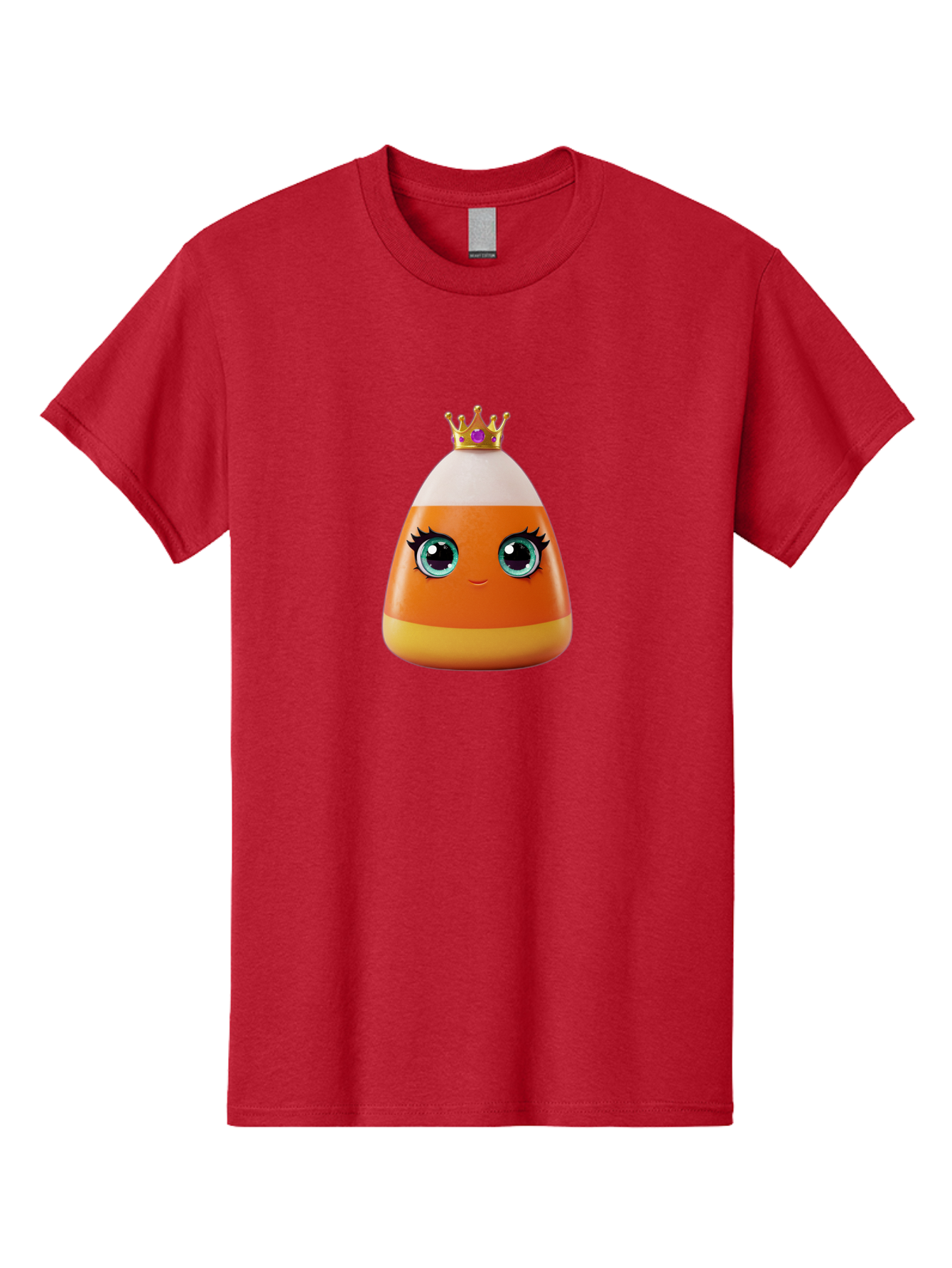 Candy-Corn-Princess Men'S Graphic Tee, 100% Cotton, Comfortable Casual Summer Wear, Machine Washable, Cartoon Candy Corn, Cute Face, Blue Eyes, Eyelashes, Crown, Princess Theme, Halloween Candy, Sweet Treat, Colorful Character Bac776