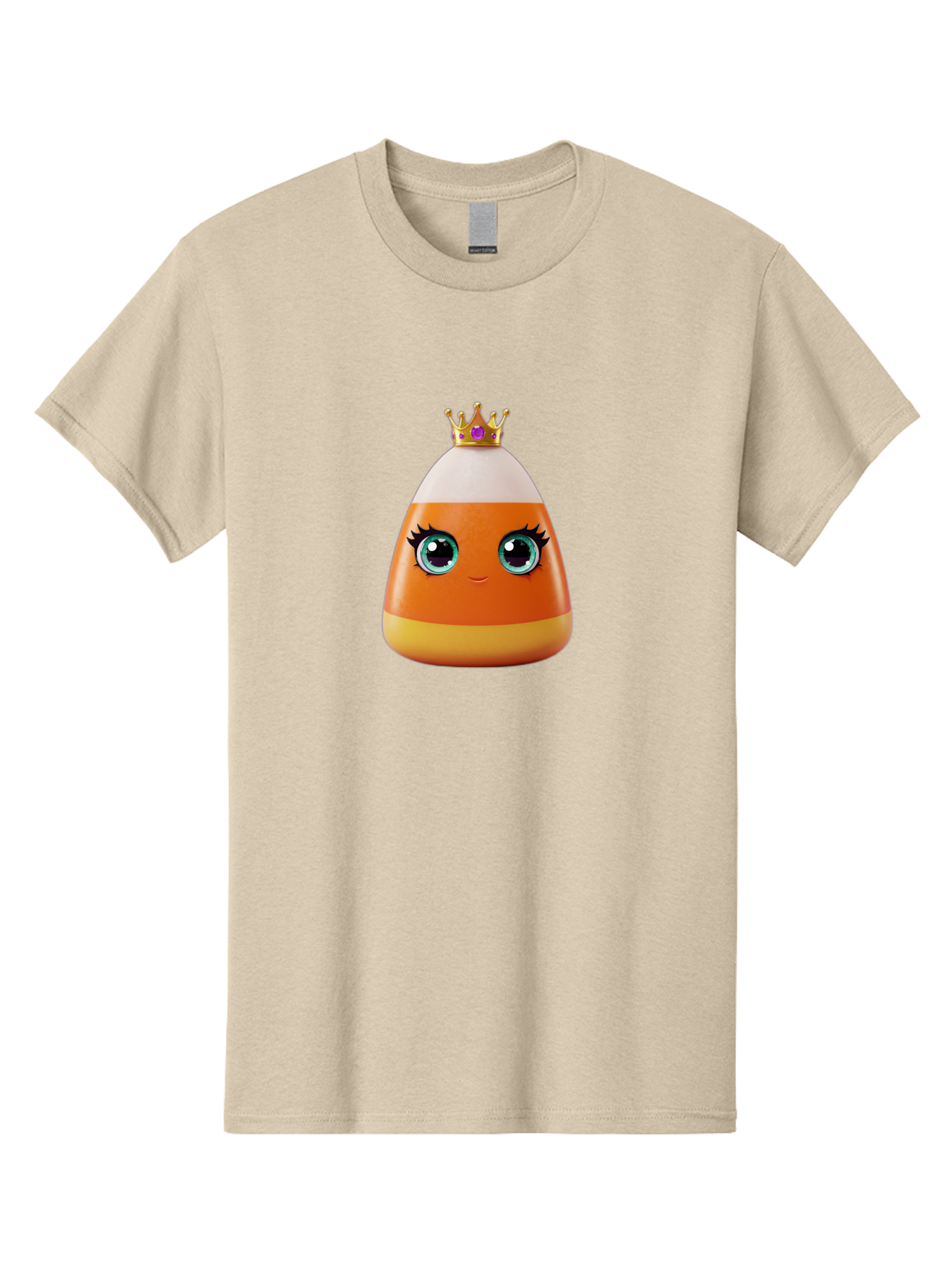 Candy-Corn-Princess Men'S Graphic Tee, 100% Cotton, Comfortable Casual Summer Wear, Machine Washable, Cartoon Candy Corn, Cute Face, Blue Eyes, Eyelashes, Crown, Princess Theme, Halloween Candy, Sweet Treat, Colorful Character Bac776