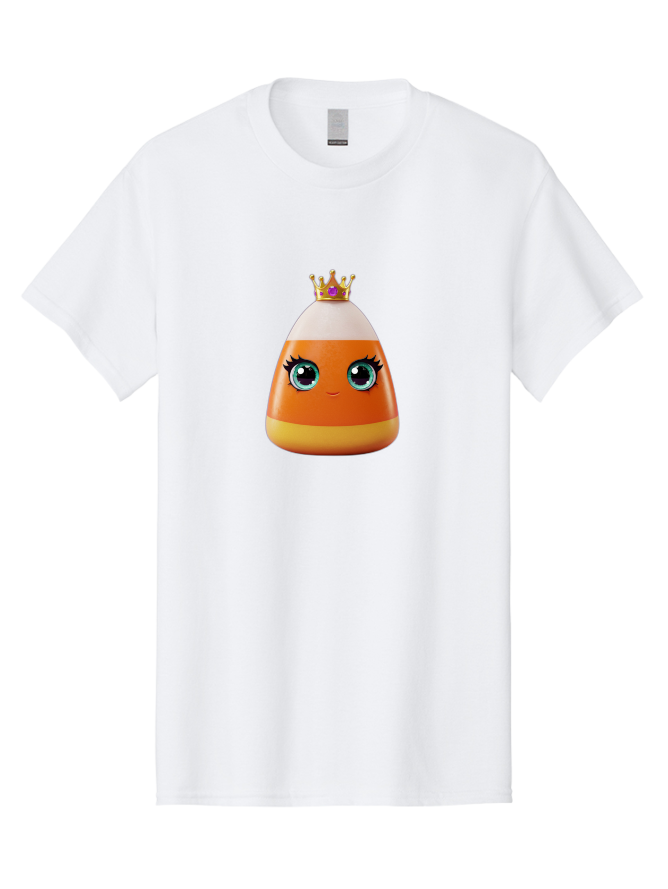 Candy-Corn-Princess Men'S Graphic Tee, 100% Cotton, Comfortable Casual Summer Wear, Machine Washable, Cartoon Candy Corn, Cute Face, Blue Eyes, Eyelashes, Crown, Princess Theme, Halloween Candy, Sweet Treat, Colorful Character Bac776