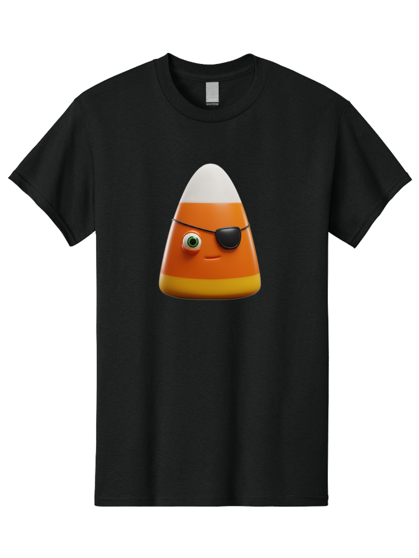 Candy-Corn-With-Eye-Patch Men'S Graphic Tee, 100% Cotton, Comfortable Casual Summer Wear, Machine Washable, Candy Corn Cartoon Character, Halloween Candy, Pirate-Themed Sweets, Sweet Treats, Colorful Candy, Fun Halloween, Cartoon Graphics, Bac778