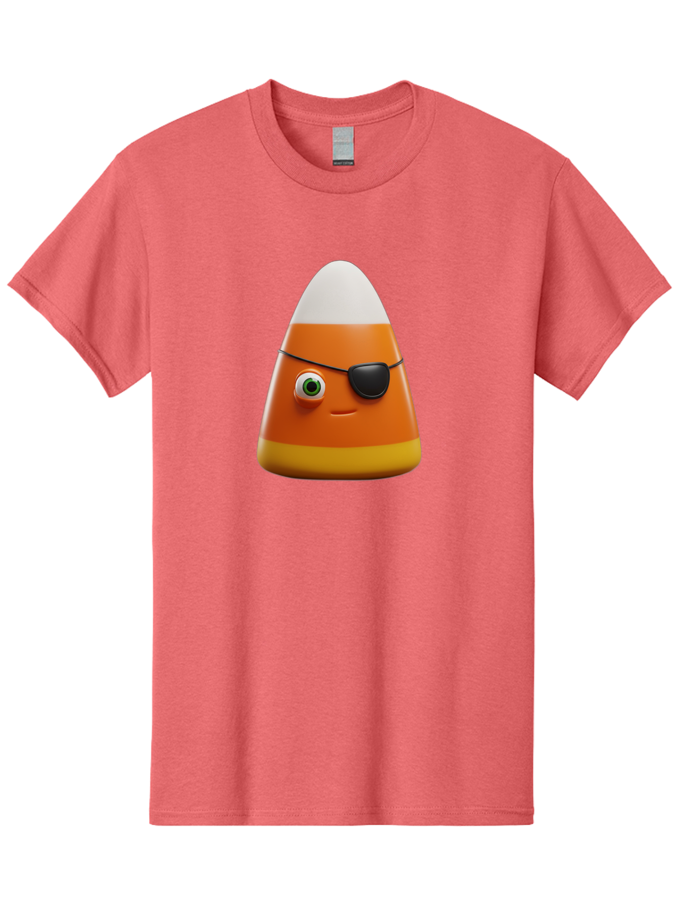 Candy-Corn-With-Eye-Patch Men'S Graphic Tee, 100% Cotton, Comfortable Casual Summer Wear, Machine Washable, Candy Corn Cartoon Character, Halloween Candy, Pirate-Themed Sweets, Sweet Treats, Colorful Candy, Fun Halloween, Cartoon Graphics, Bac778