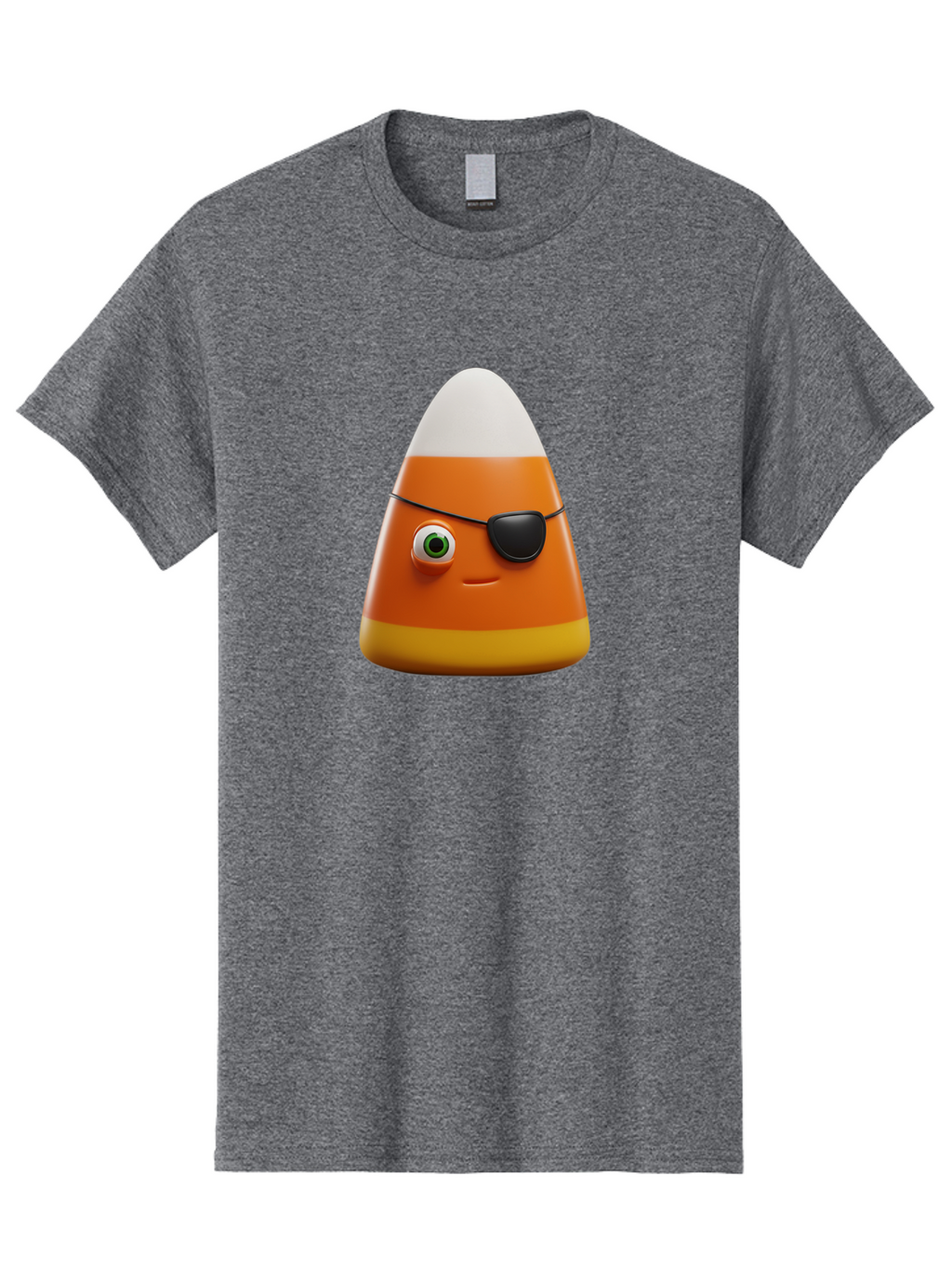 Candy-Corn-With-Eye-Patch Men'S Graphic Tee, 100% Cotton, Comfortable Casual Summer Wear, Machine Washable, Candy Corn Cartoon Character, Halloween Candy, Pirate-Themed Sweets, Sweet Treats, Colorful Candy, Fun Halloween, Cartoon Graphics, Bac778