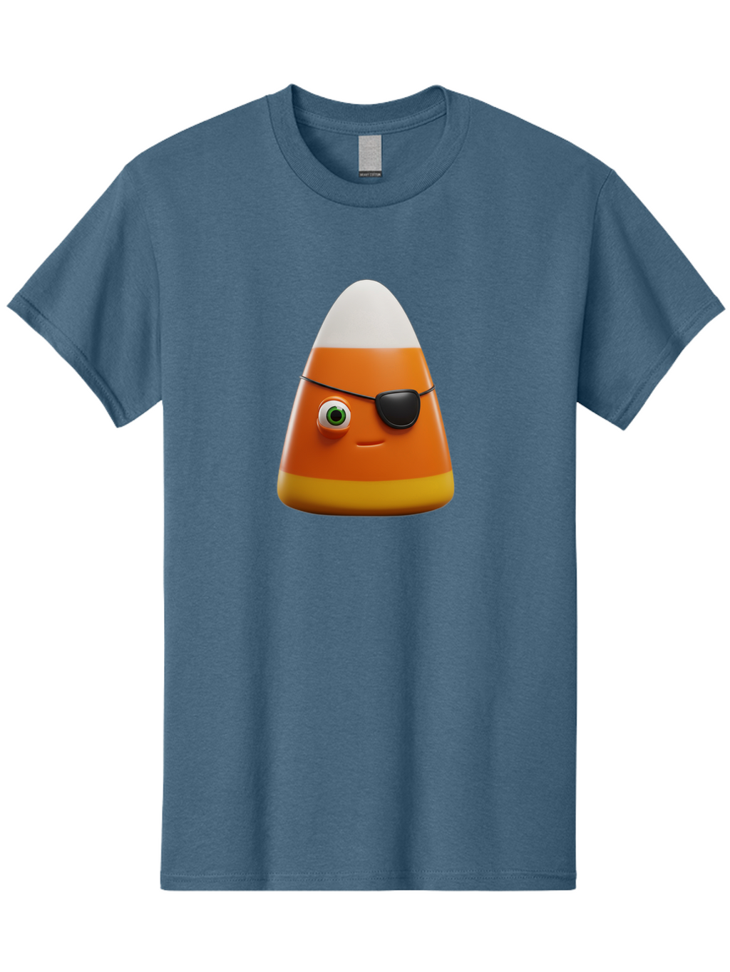 Candy-Corn-With-Eye-Patch Men'S Graphic Tee, 100% Cotton, Comfortable Casual Summer Wear, Machine Washable, Candy Corn Cartoon Character, Halloween Candy, Pirate-Themed Sweets, Sweet Treats, Colorful Candy, Fun Halloween, Cartoon Graphics, Bac778