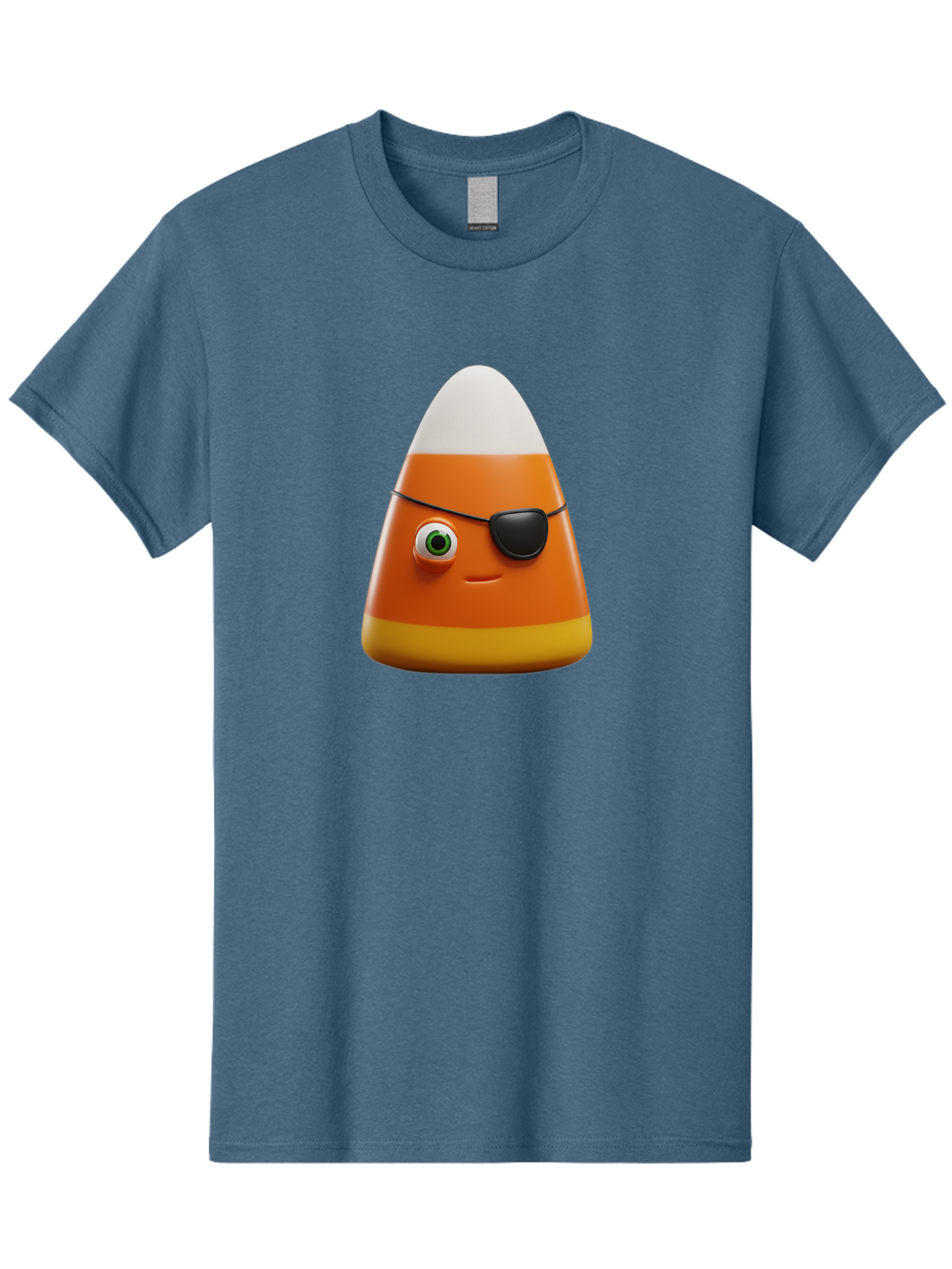 Candy-Corn-With-Eye-Patch Men'S Graphic Tee, 100% Cotton, Comfortable Casual Summer Wear, Machine Washable, Candy Corn Cartoon Character, Halloween Candy, Pirate-Themed Sweets, Sweet Treats, Colorful Candy, Fun Halloween, Cartoon Graphics, Bac778