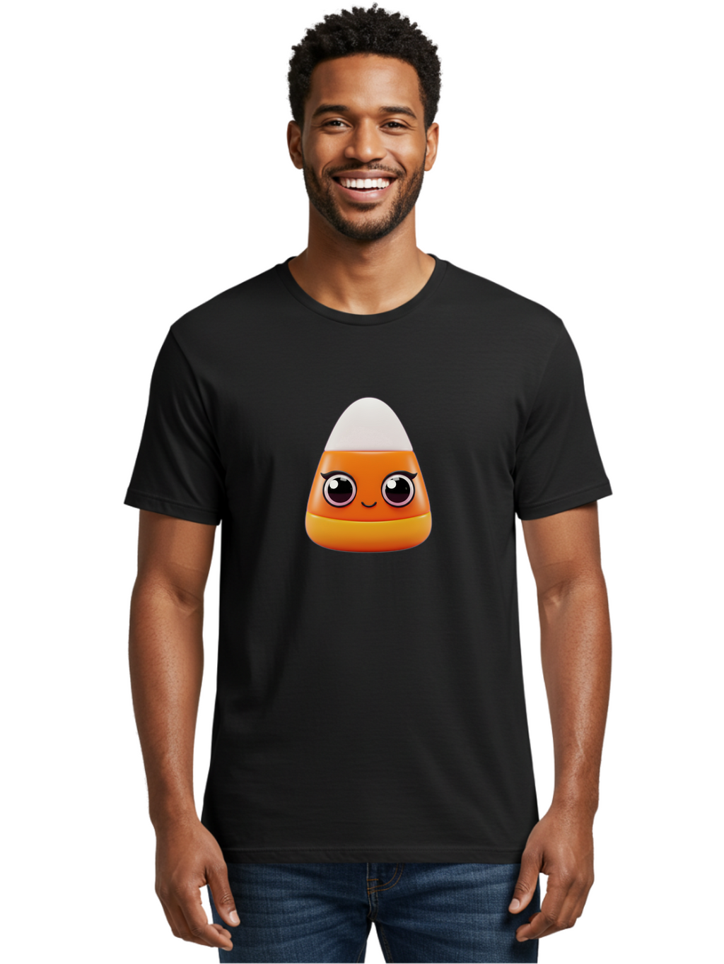 Candy-Corn Men'S Graphic Tee, 100% Cotton, Comfortable Casual Summer Wear, Machine Washable, Emotive Candy Corn, Cartoon Character, Halloween Treats, Sweet Treats, Festive Sweets, Candy Illustration, Adorable Graphics Bac779