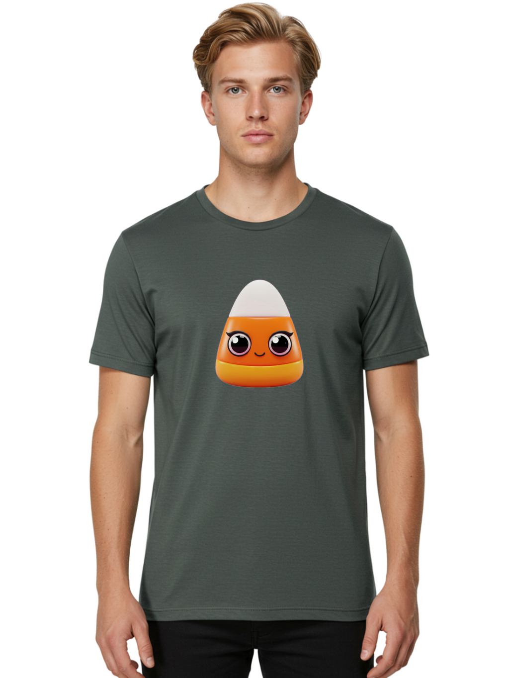 Candy-Corn Men'S Graphic Tee, 100% Cotton, Comfortable Casual Summer Wear, Machine Washable, Emotive Candy Corn, Cartoon Character, Halloween Treats, Sweet Treats, Festive Sweets, Candy Illustration, Adorable Graphics Bac779