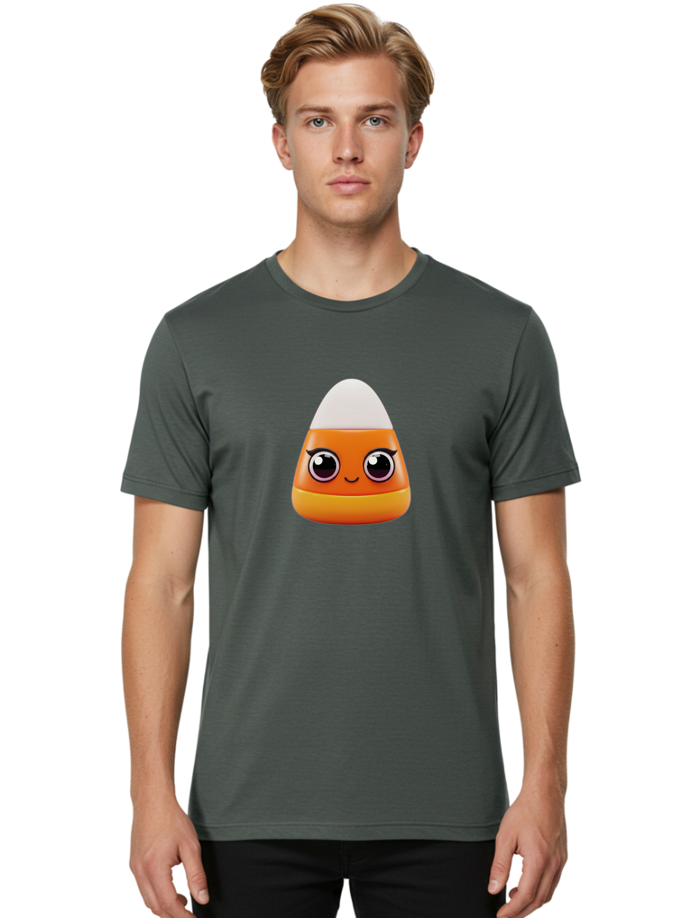Candy-Corn Men'S Graphic Tee, 100% Cotton, Comfortable Casual Summer Wear, Machine Washable, Emotive Candy Corn, Cartoon Character, Halloween Treats, Sweet Treats, Festive Sweets, Candy Illustration, Adorable Graphics Bac779