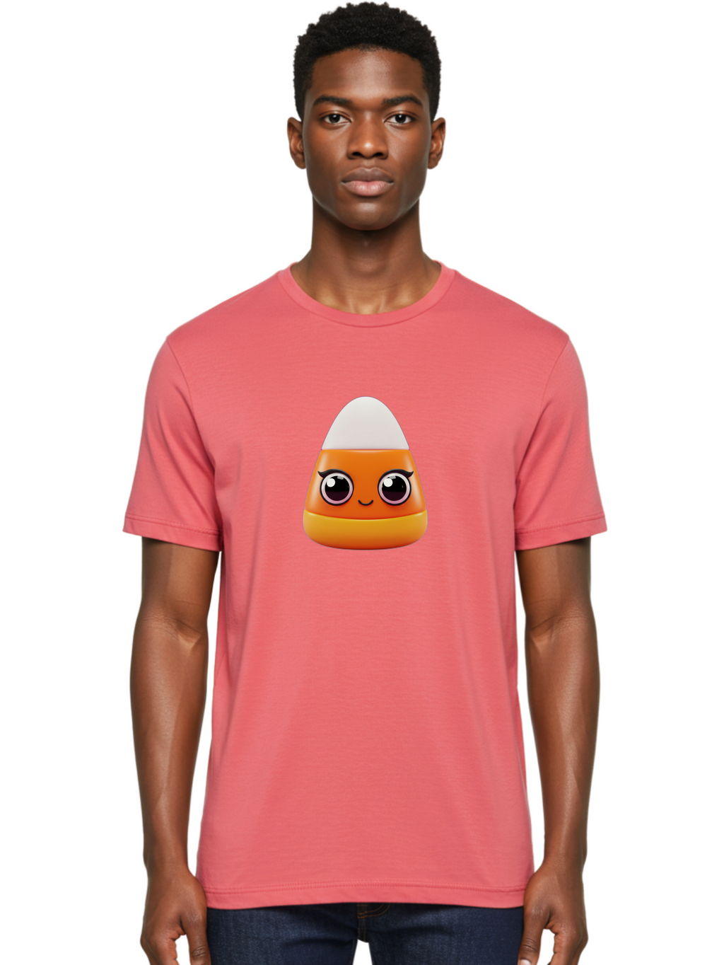 Candy-Corn Men'S Graphic Tee, 100% Cotton, Comfortable Casual Summer Wear, Machine Washable, Emotive Candy Corn, Cartoon Character, Halloween Treats, Sweet Treats, Festive Sweets, Candy Illustration, Adorable Graphics Bac779