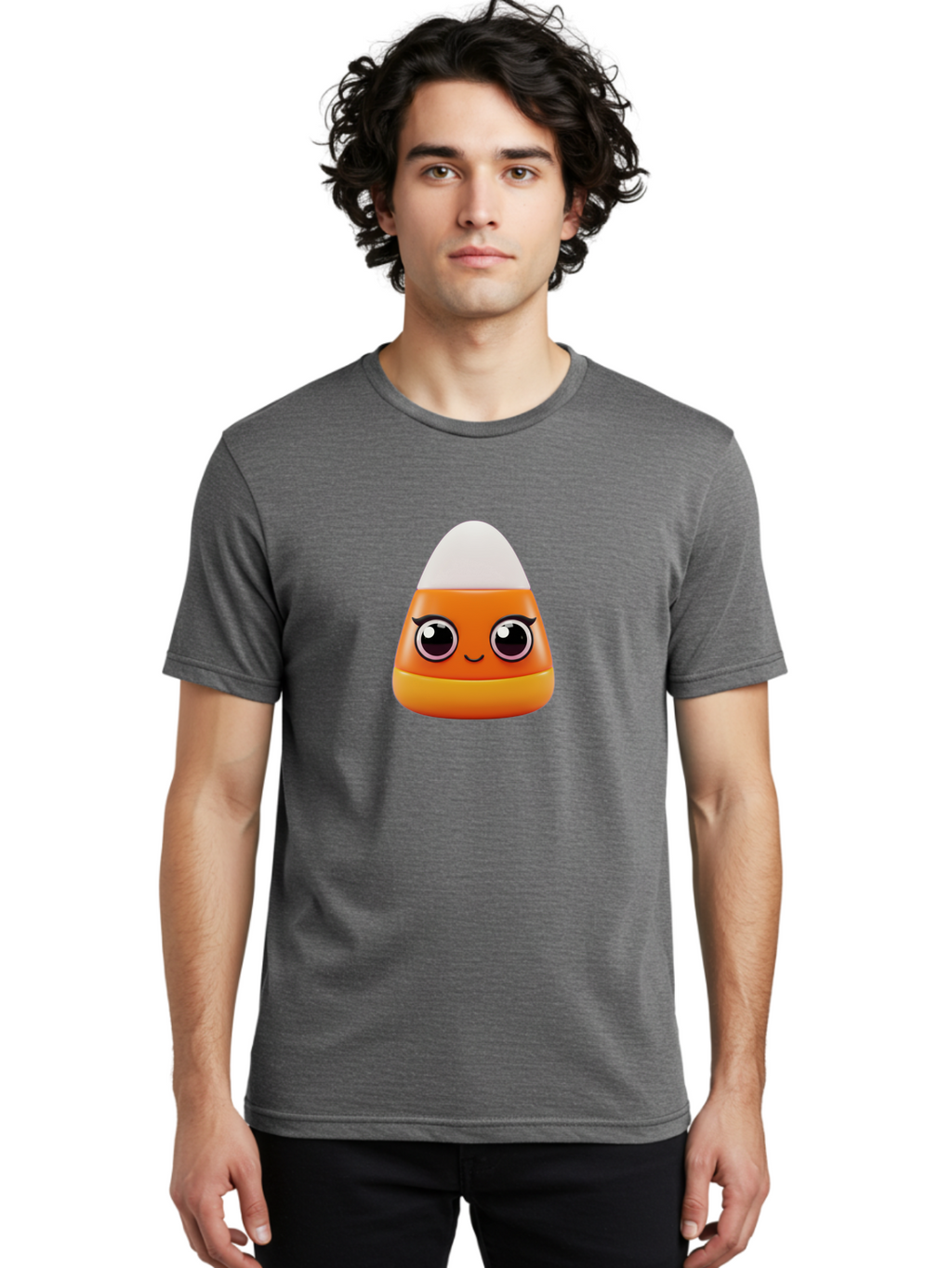 Candy-Corn Men'S Graphic Tee, 100% Cotton, Comfortable Casual Summer Wear, Machine Washable, Emotive Candy Corn, Cartoon Character, Halloween Treats, Sweet Treats, Festive Sweets, Candy Illustration, Adorable Graphics Bac779